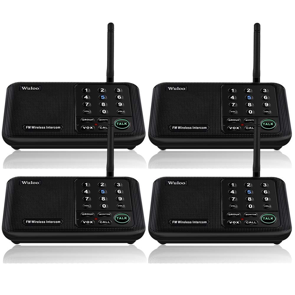Wuloo Intercoms Wireless for Home 5280 Feet Range 10 Channel 3 Code, Wireless Intercom System for Home House Business Office, Room to Room Intercom, Home Communication System (4 Units Set, Black)