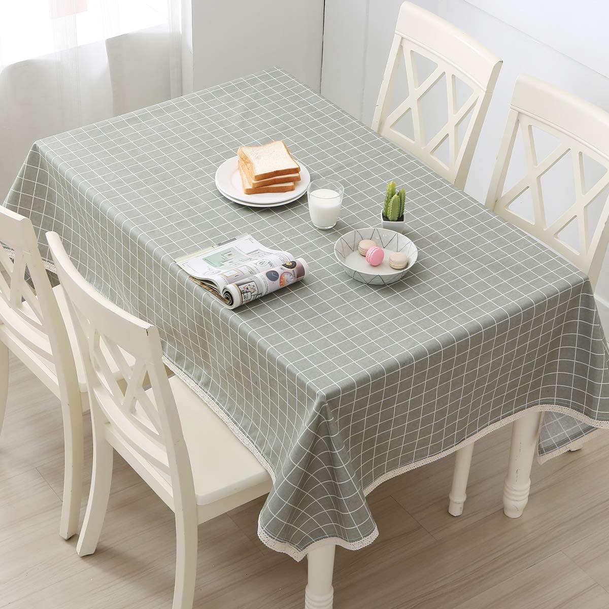 DARUITE Table Cloth Rectangle Waterproof Heavy Duty Tablecloth Wipeable Vinyl Table Covers for Kitchen,Dining Room,Outdoors Gray Checkered 57x 78.7 Inch