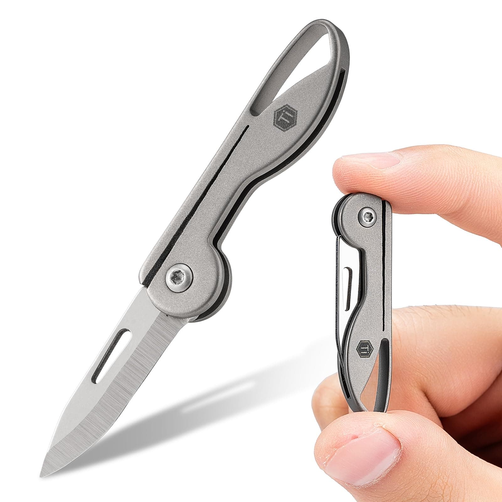 KeyUnity KK05 Mini Titanium Pocket Knife for Everyday Carry- Razor Sharp Folding Blade, Lightweight EDC Tool for Camping, Hiking and Outdoor (Grey)