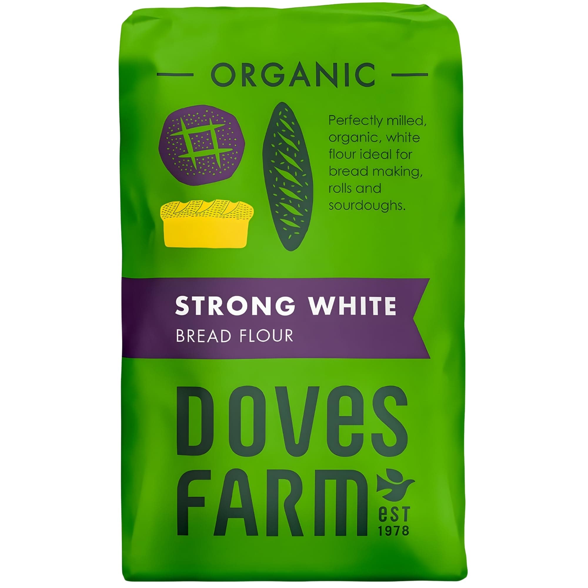 Doves Farm Organic Strong White Bread Flour 3.3 lb (1.5 kg) - High Protein British Baking Flour for Bread, Rolls and Sourdoughs | Kosher Certified & Vegan Friendly | Authentic UK Import