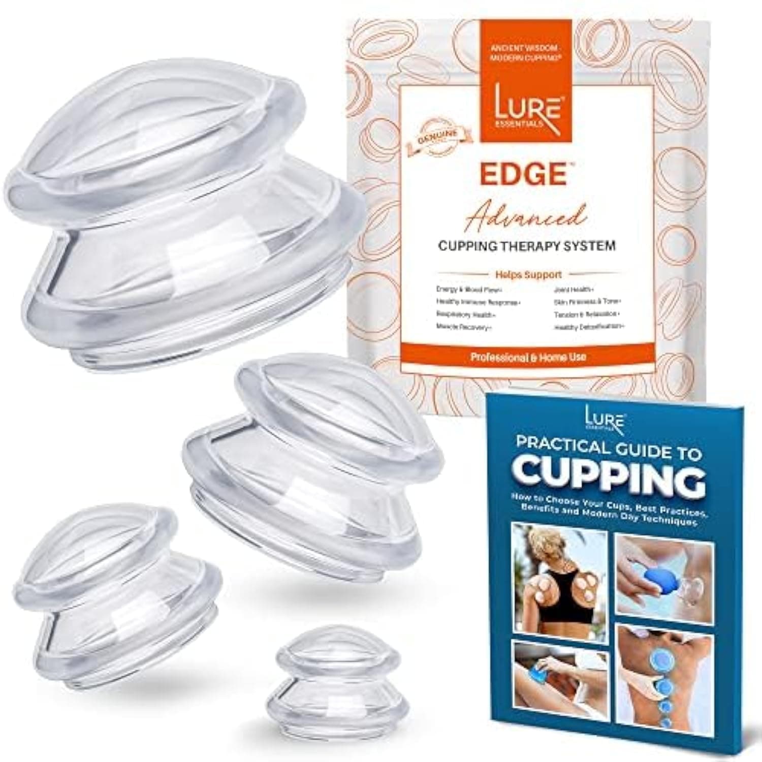 Silicone Cupping Therapy Set Professional Massage Cupping Cups for Cupping Therapy 4 Cup Kit for Massage, Myofascial Release, Cellulite Reduction (Lure Clear)