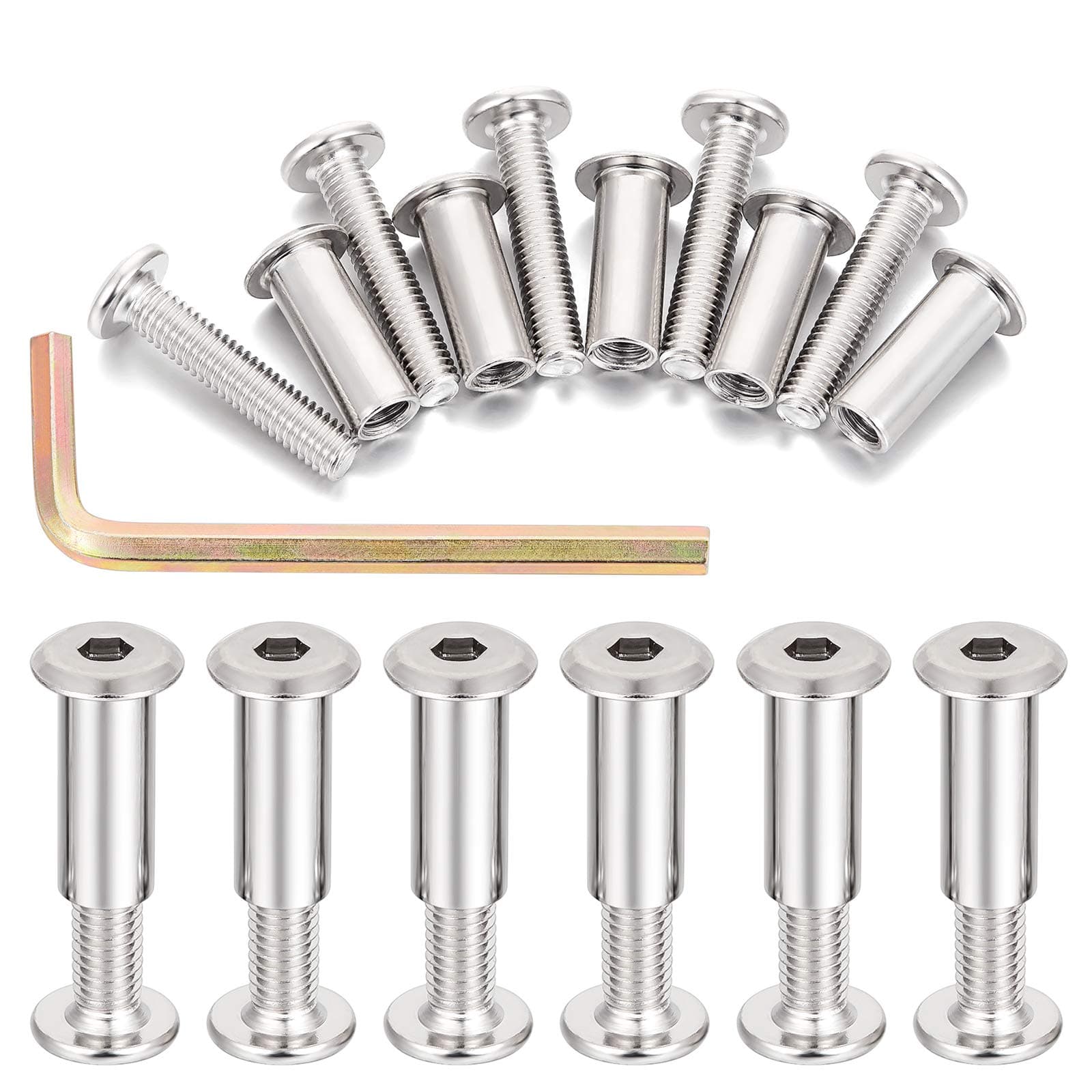 40 Sets Silver Metric Hex Screw Bit Set - M6 Metal Deck Screws for Furniture Screw Socket Cover Bolt, Baby Bed Furniture, Assorted Nuts and Bolts (M6x30mm-D)