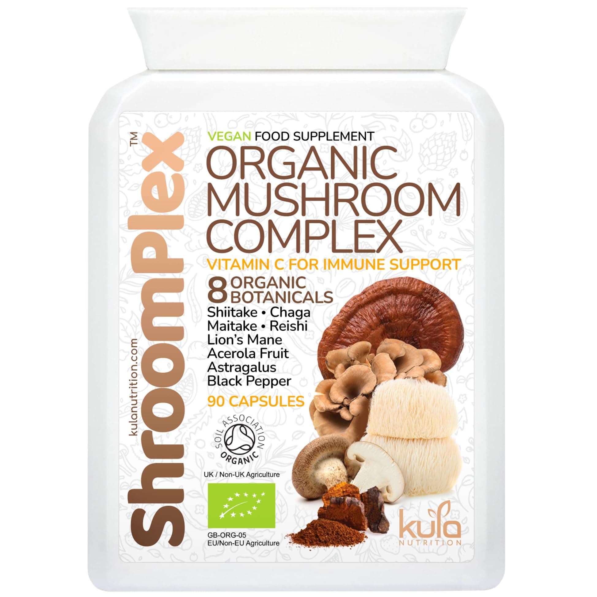 – ShroomPlex - Organic Mushroom Complex - High Strength Immune Boosting Mushroom Blend with Lions Mane, Shiitake, Chaga, Maitake and Reishi - Plus Organic Black Pepper and Vitamin C - 90 Vegan Capsules