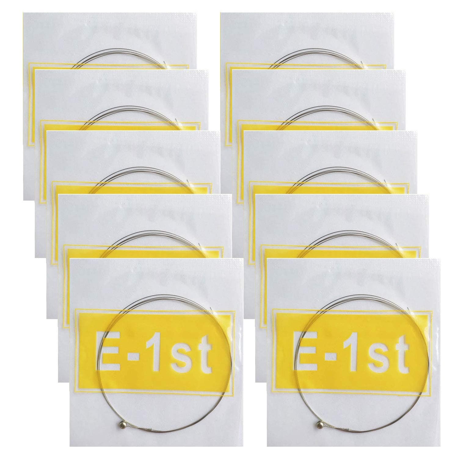Electric Guitar High E Strings .010 Gauges, Light Tension, Good Tone, Ball End, Bulk Individually Wrapped 10 Pack