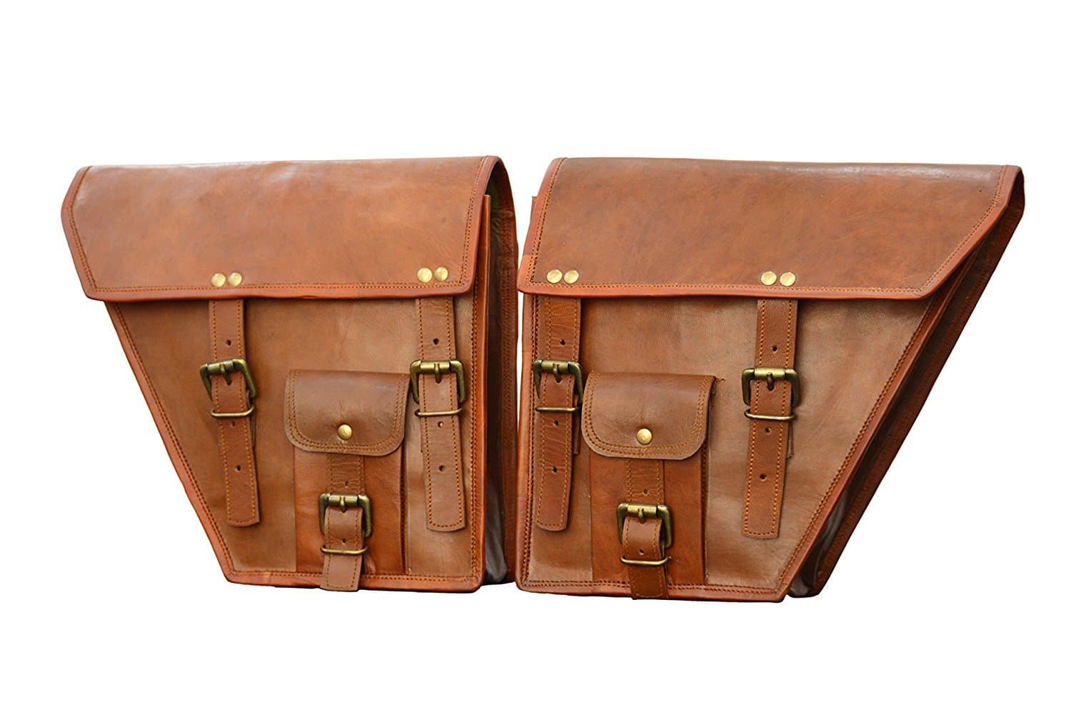 2 X Motorcycle Side Pouch Brown Leather Side Pouch Saddlebags Saddle Panniers (2 Bags) Motorcycle Bicycle Buffalo Leather Bike Bag
