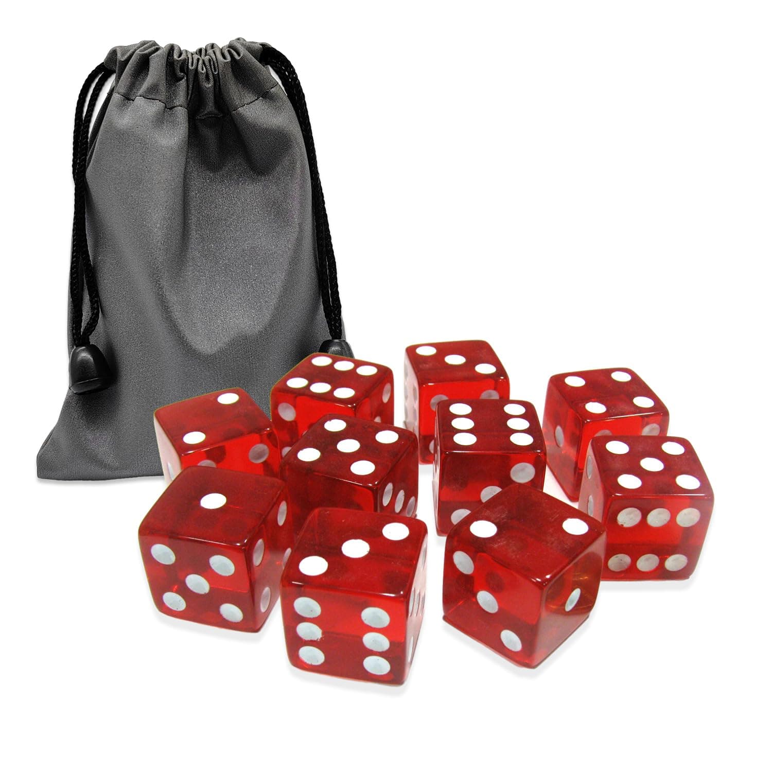 10 Pcs 19mm 6 Sided Dice D6 RPG D&D Game Transparent Red + Bag Set