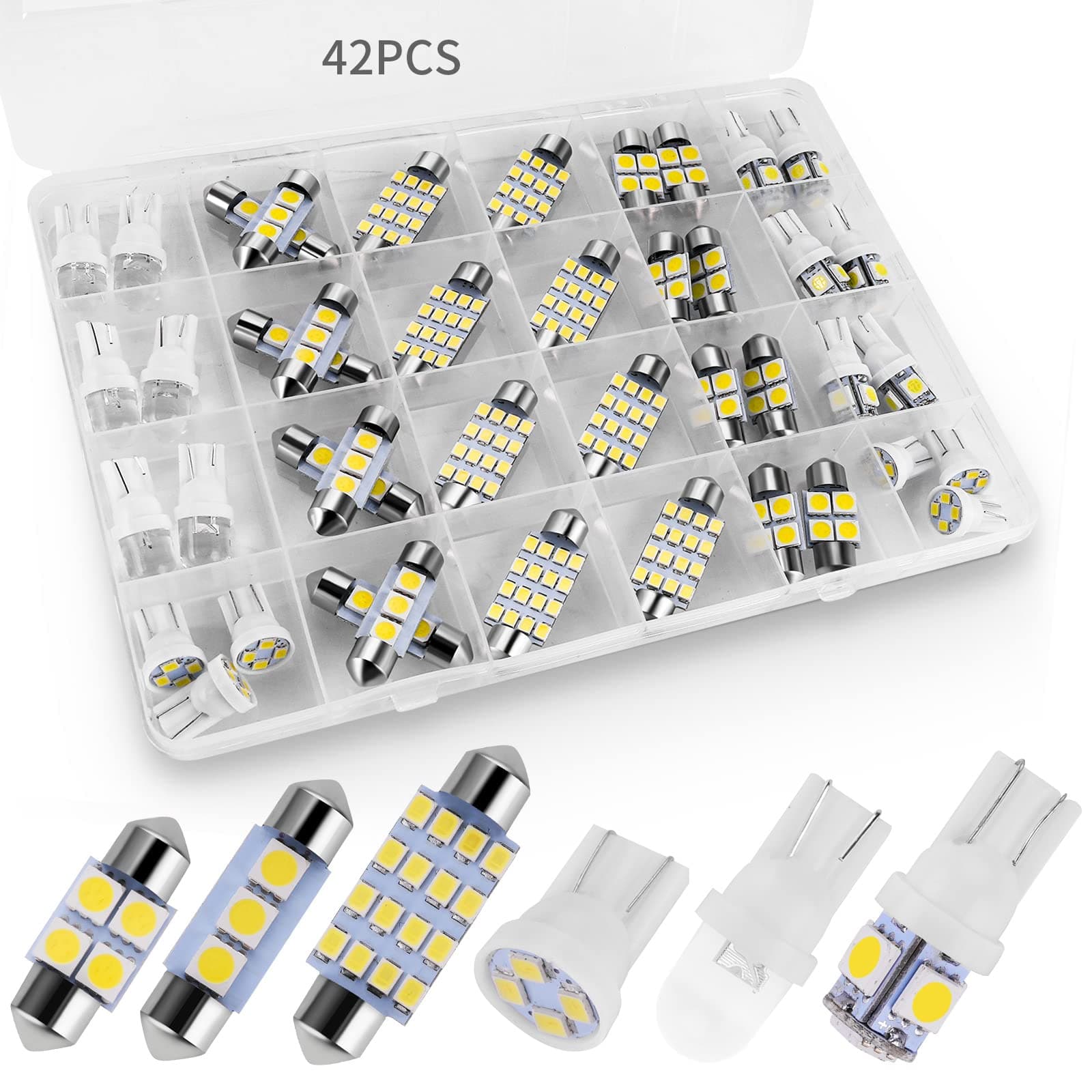 42 Pieces Interior Car Lights, Super Bright White Dome Map Tail Cab Lights Bulb Kit Set , DE3175 T10 31mm 41mm 194 LED Bulb for Your Trucks Width Lamp(White)