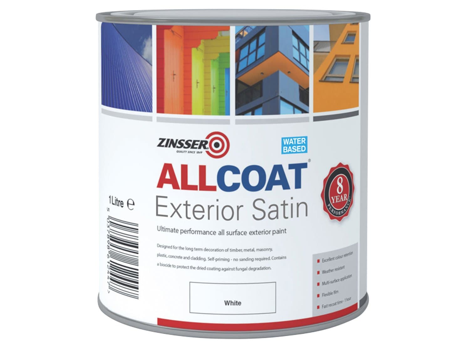 Allcoat Exterior Water Based Paint Satin White - 1 Litre