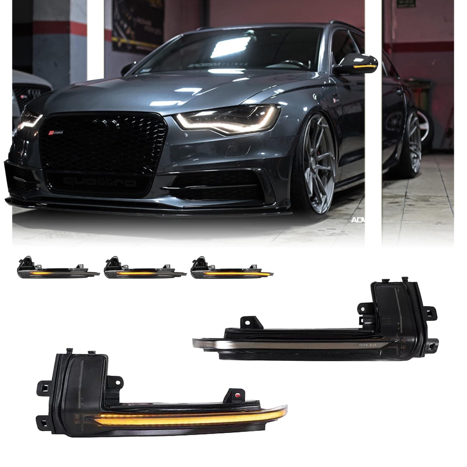 2 PCS Sequential Dynamic LED Side Mirror Turn Signal Lights for Au-di A3 8P A4 A5 B8 Q3 SQ3 A6 C6, Au-di Accessories Clear Lens Turn Signal Indicator Lamp