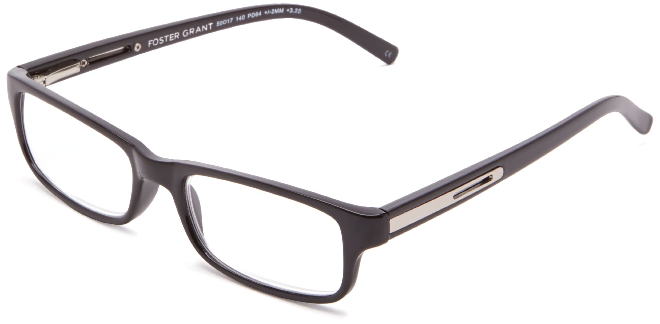 Foster Grant Men's Brandon Rectangular Reading Glasses,Black,50 mm/+ 1.5