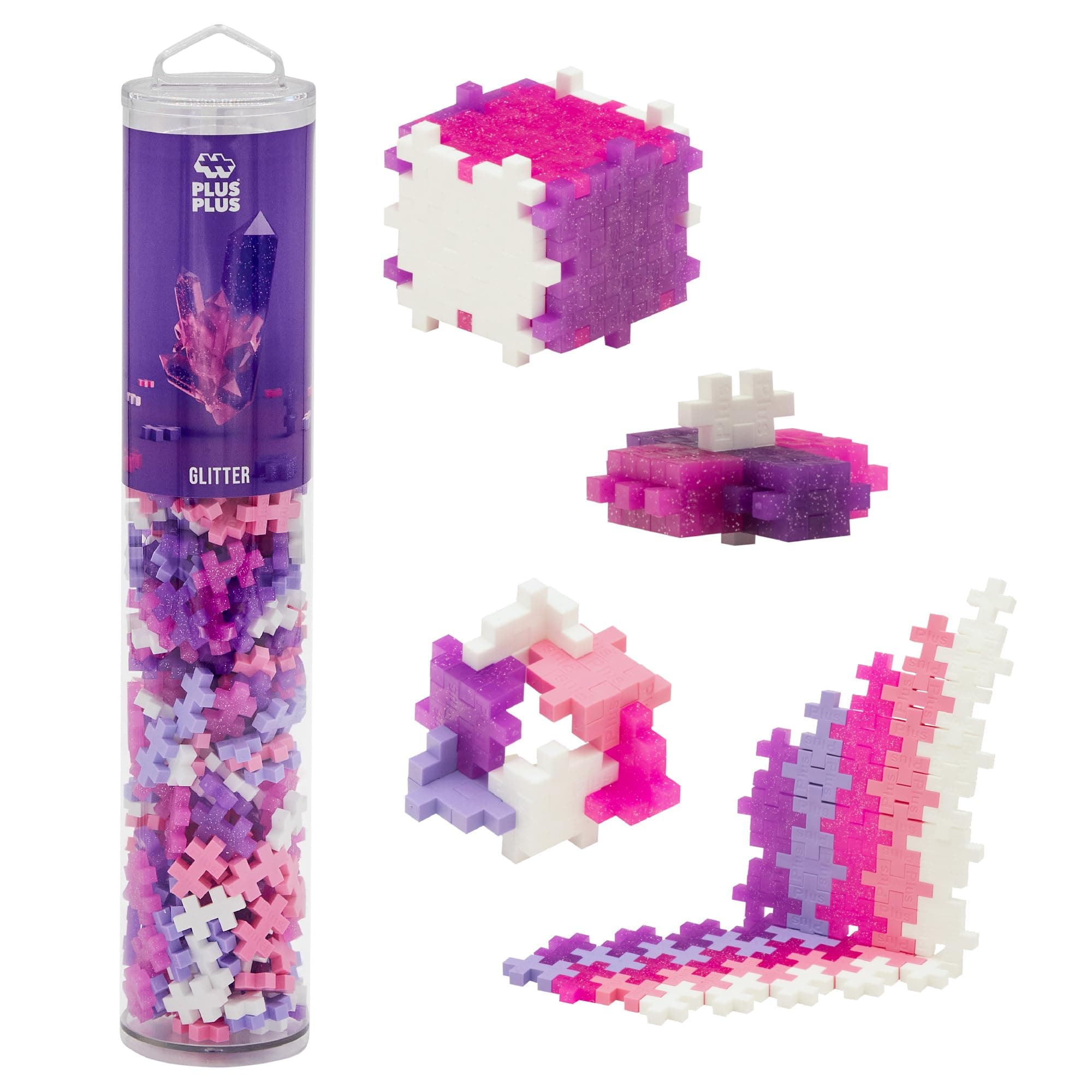 PLUS PLUS 240 Piece Interlocking Building Blocks for Kids, Open Ended Connecting Toys, STEM Bin Classroom Mini Manipulatives - Glitter Mix Play Tube