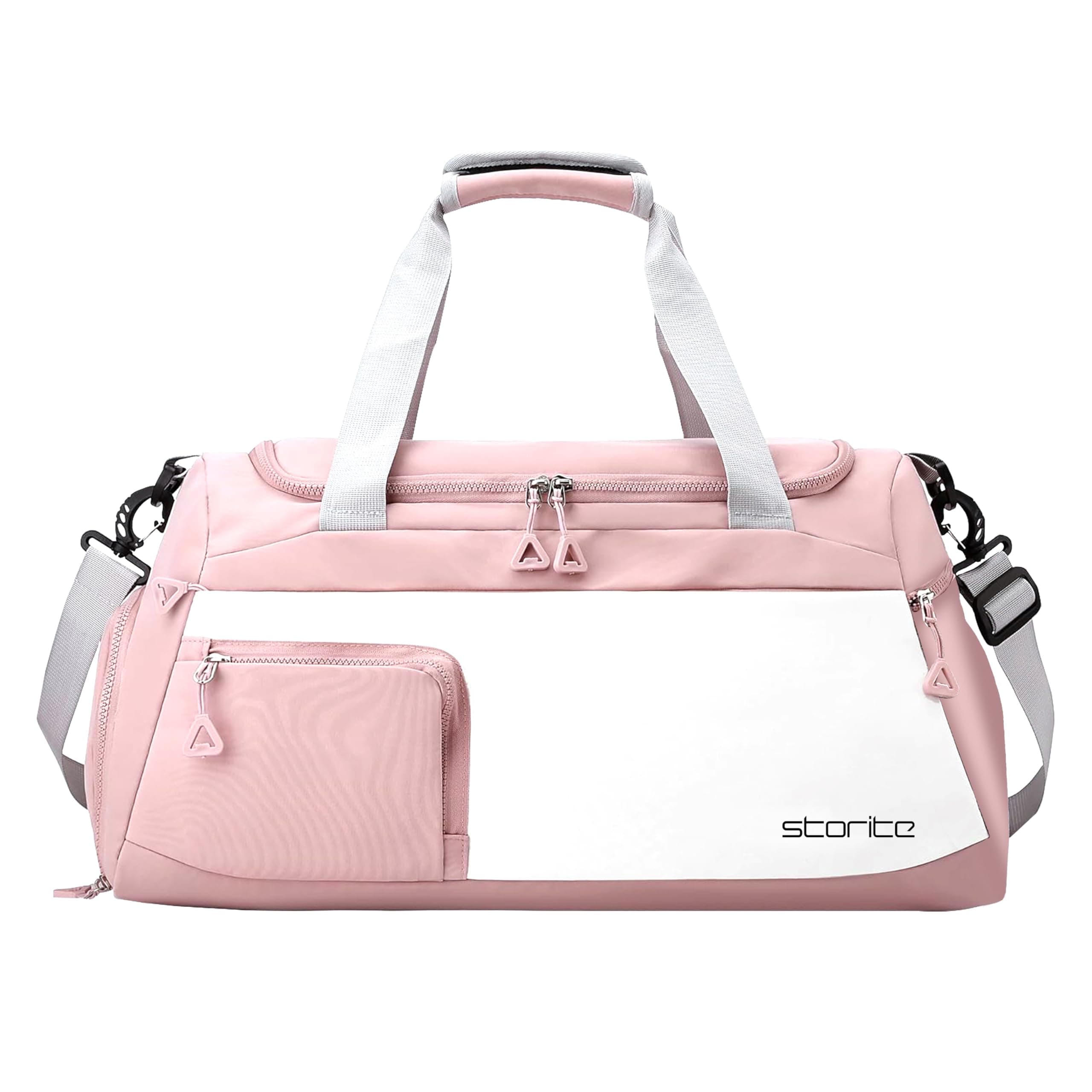 Storite Nylon 50 cm Imported Travel Duffle Bag Multi- Pocket Duffel Bag for Women with Wet Pocket & Shoe Compartment Weekender Overnight Travel Luggage Bag (Light Pink - 51 x 26 x 27 cm)