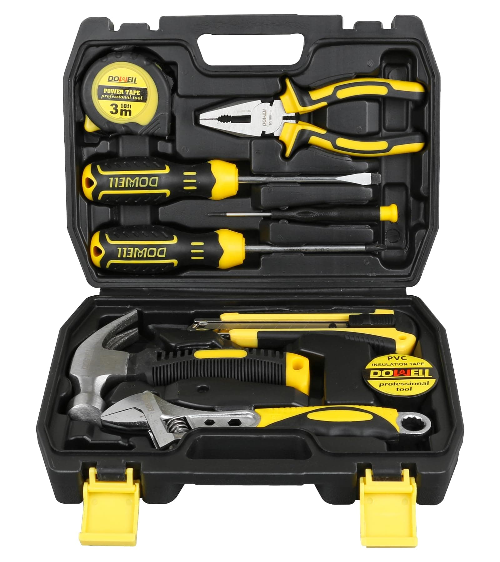 DOWELL Tool Set 10 Pieces Homeowners General Household Small Hand Tool Set with Plastic Tool Box Storage Case