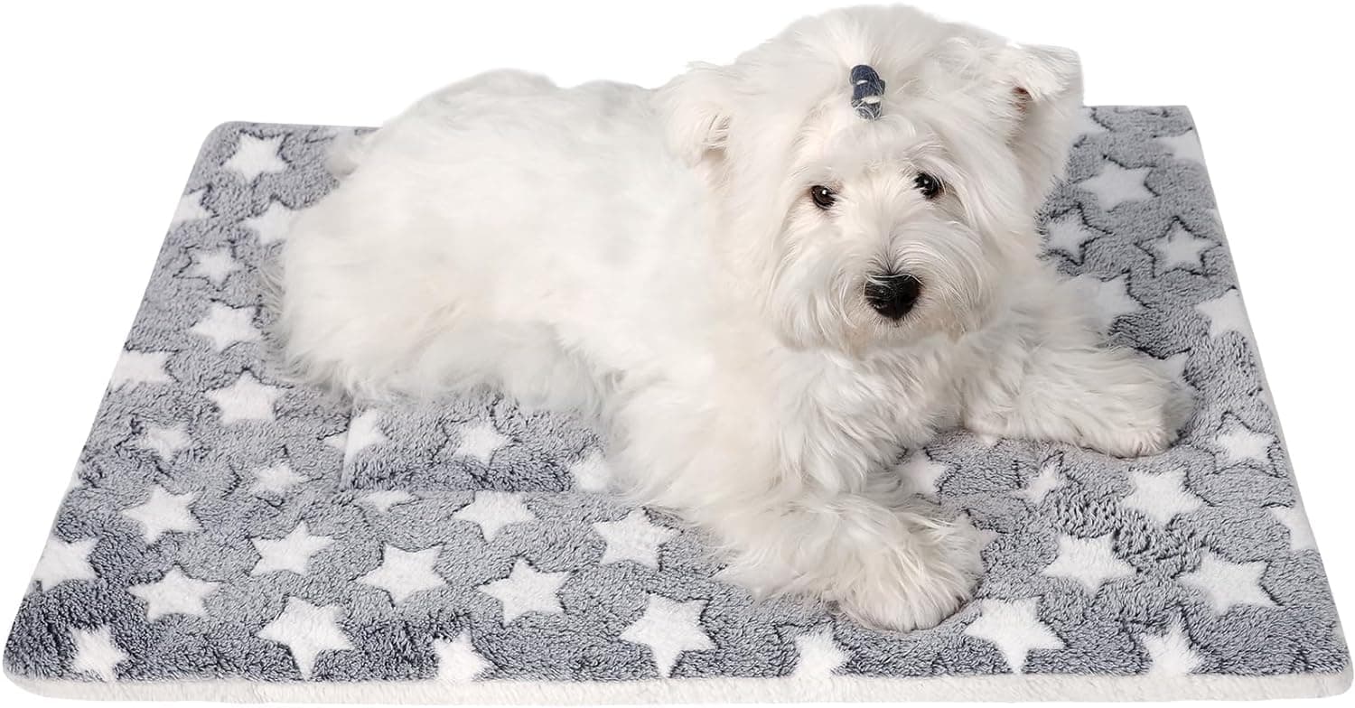 Dog Bed Crate Pad Ultra Soft Pet Bed with Cute Star Print Washable Crate Mat for Large Medium Small Dogs Reversible Fleece Dog Crate Kennel Mat Cat Bed Liner (grey,30inch)