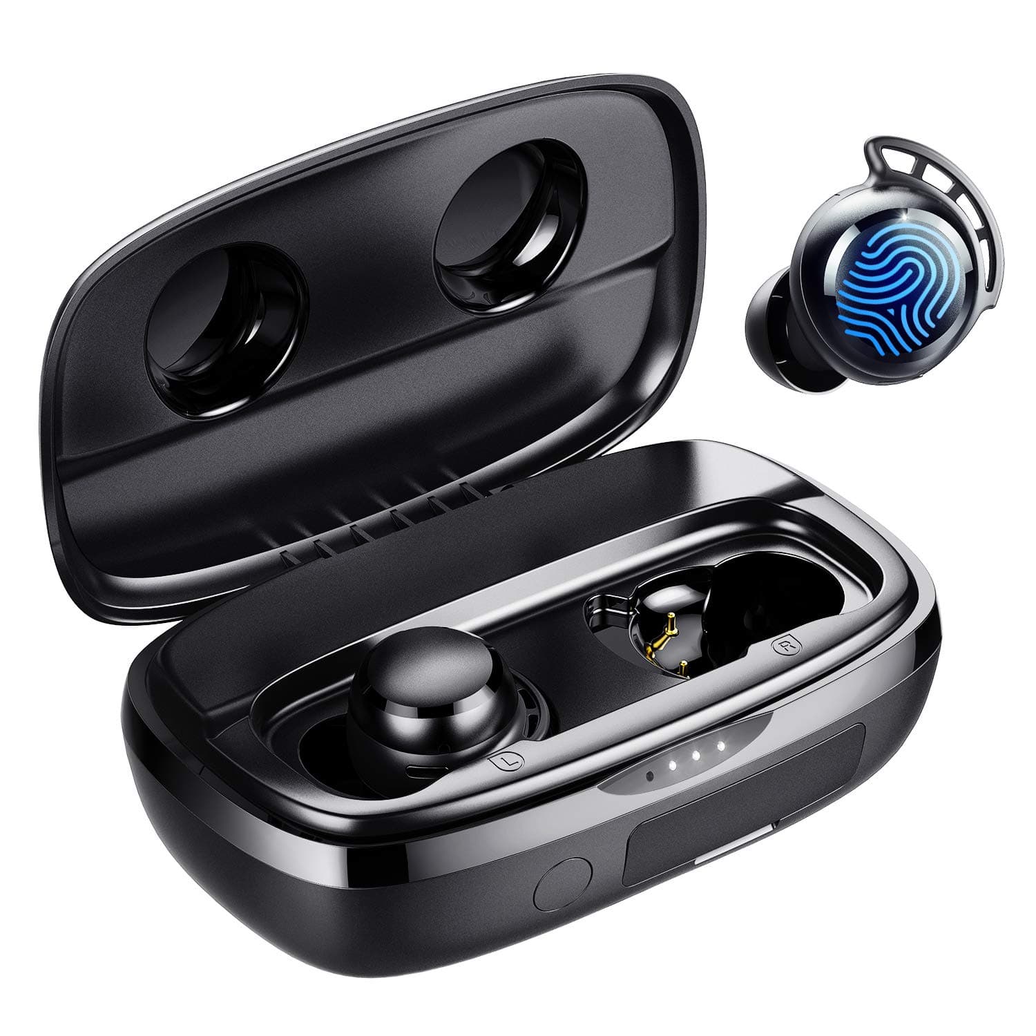 Wireless Earbuds, Bluetooth 5.3 Headphones in Ear with Microphone, Touch Control Earphones with Call Noise Reduction, Bluetooth Earbuds 110H Playtime, Deep Bass IPX8 Waterproof, Black (Black)