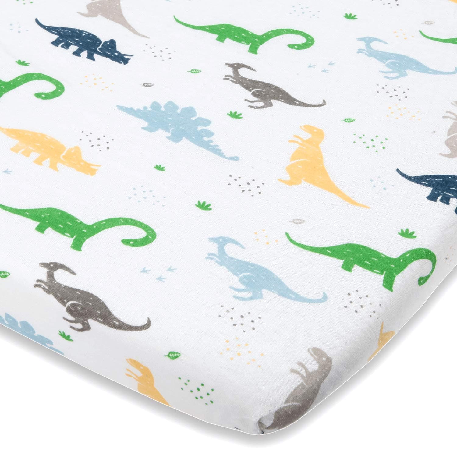 Graco Pack n Play Fitted Sheet – Dinosaur Playard Sheet – Snuggly Soft Jersey Cotton Mini Crib Sheet for Boy – 1 Pc