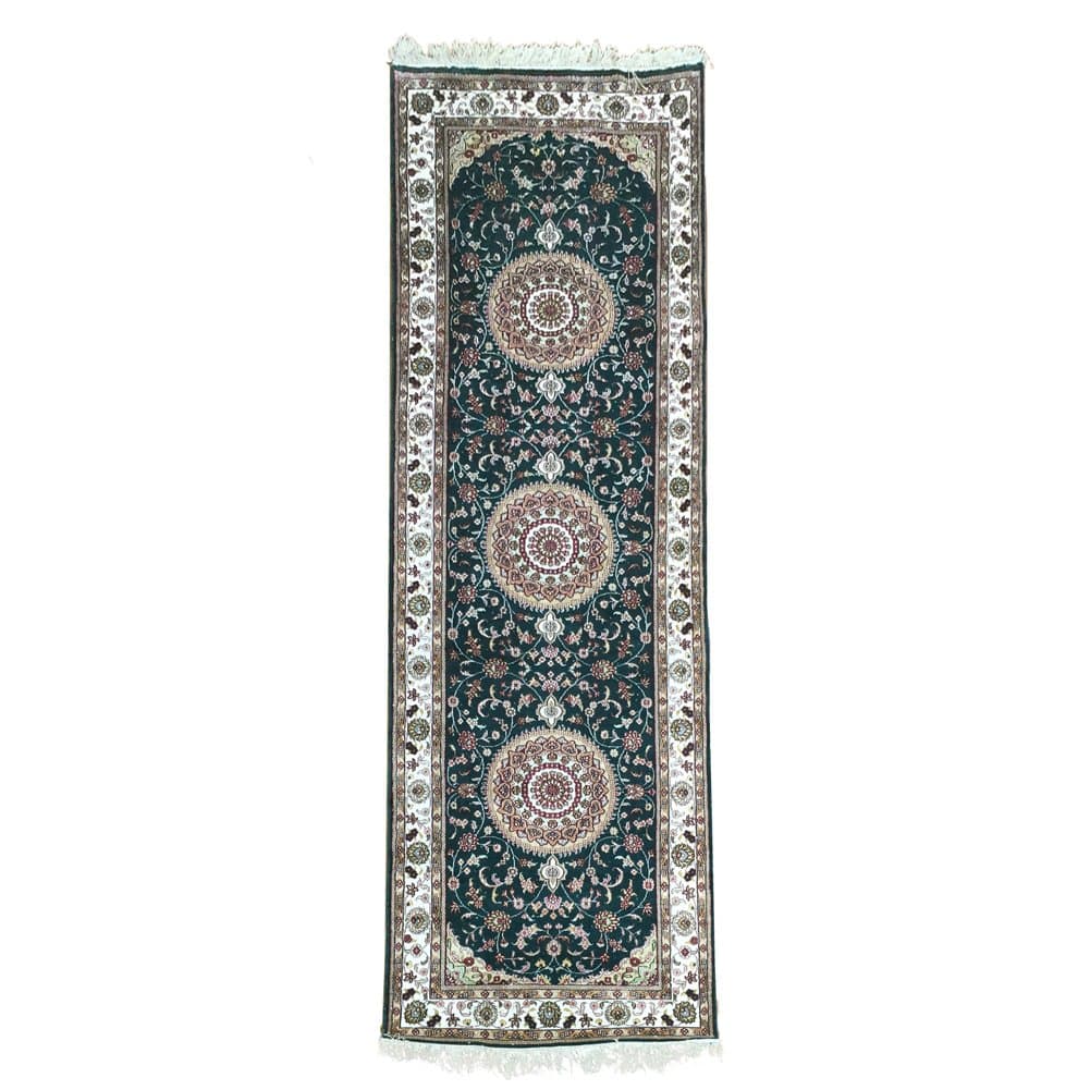 Yilong Carpet 2.5' x 8' Hand Knotted Silk Runner Traditional Persian Design Contracted Style Handmade Long Hallway Rug (Deep Green) Y318AB2.5x8