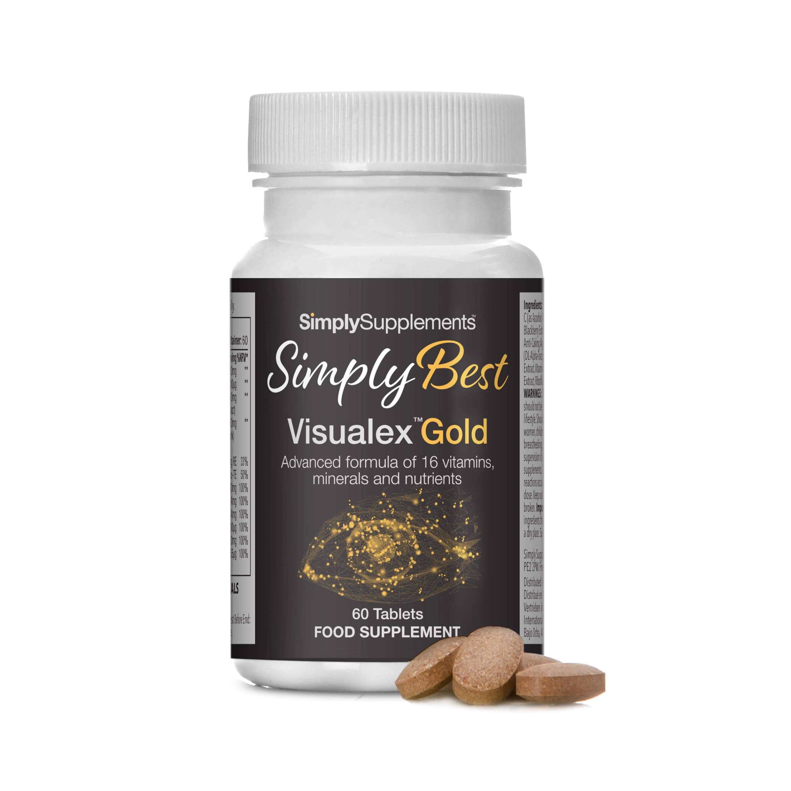 Visualex Gold Tablets for Eyes & Vision | Comprehensive Formula Including Bilberry Extract, Lutein, Beta Carotene & Vitamin C | 60 Premium Capsules | Manufactured in the UK