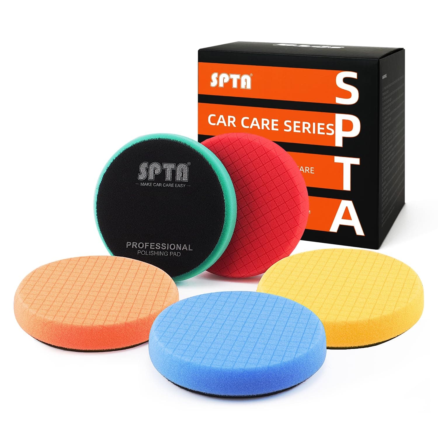 Buffing Polishing Pads, SPTA 5Pcs 6.5 Inch Face for 6 Inch 150mm Backing Plate Mix Cutting Force Buffing Pads Cutting Polishing Pad Kit for Car Buffer Polisher Compounding,Polishing, Waxing-SQMIX65