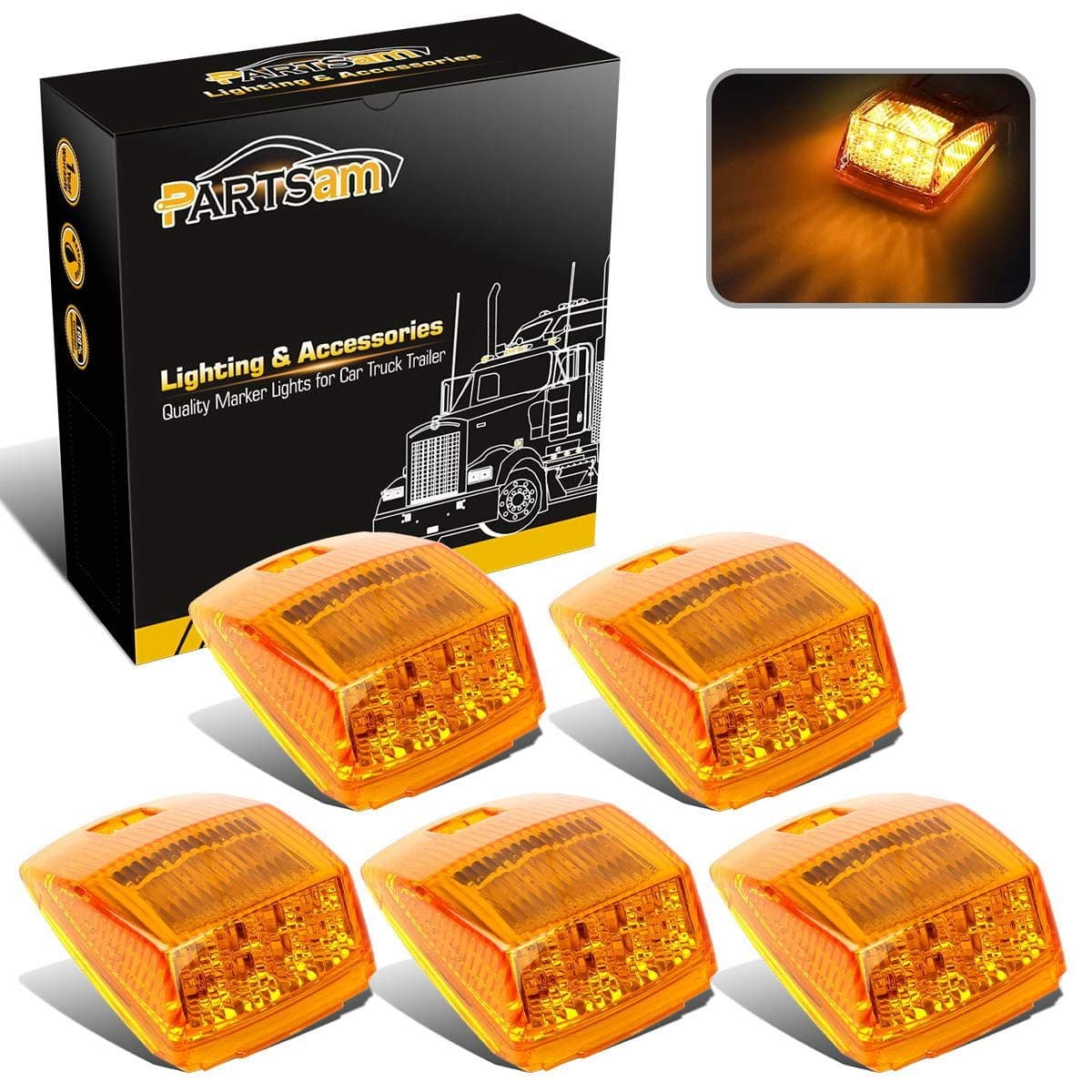Partsam 5xBright Amber 17 LED Cab marker Top Clearance Light Universal for Truck Trailer