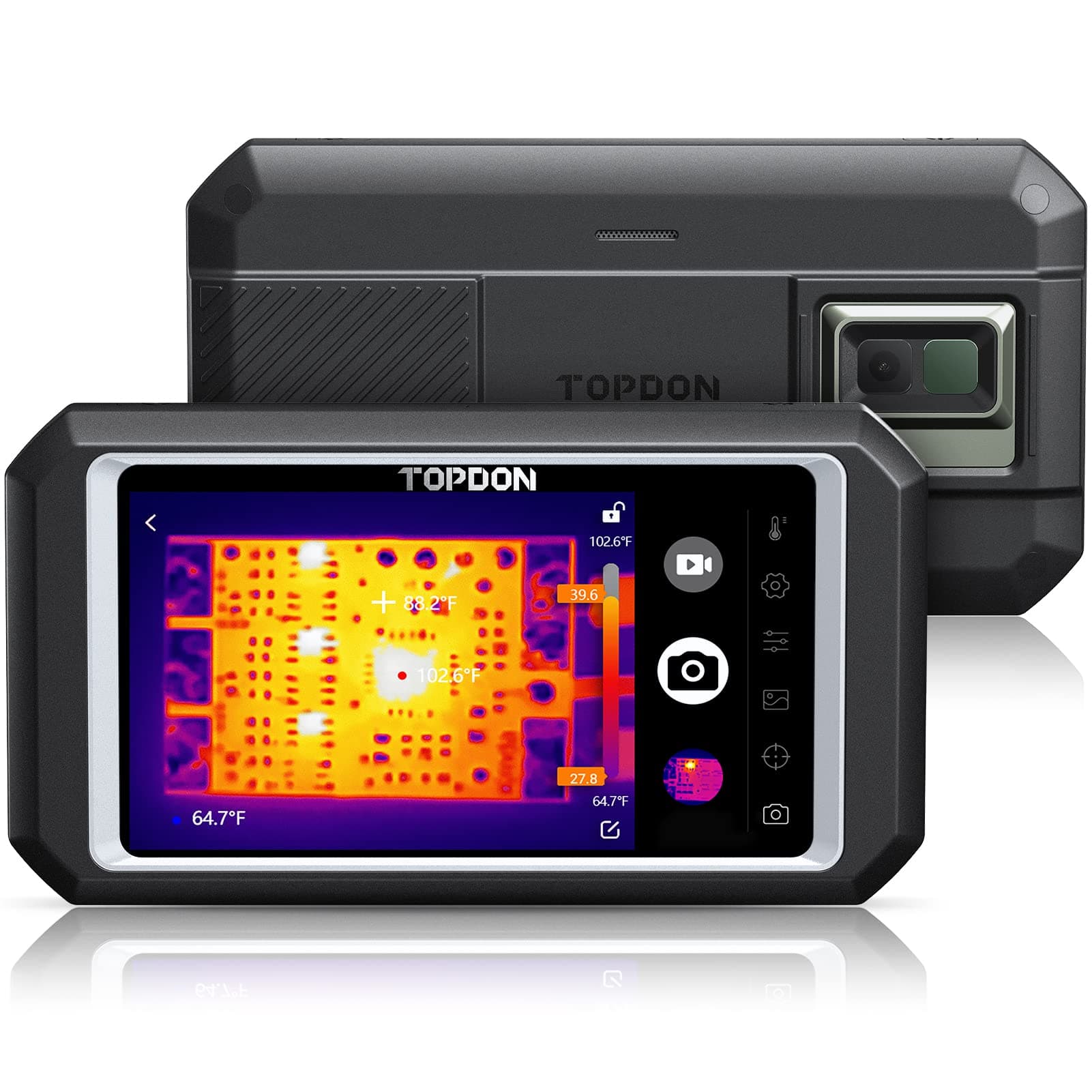 TOPDONTC003 256X192 IR Resolution 5" Touch Screen Thermal Imaging Camera with Secondary Analysis, Dual-Light Thermal Imager with Bluetooth and 2 MP Visual Camera,-4°F~1022°F