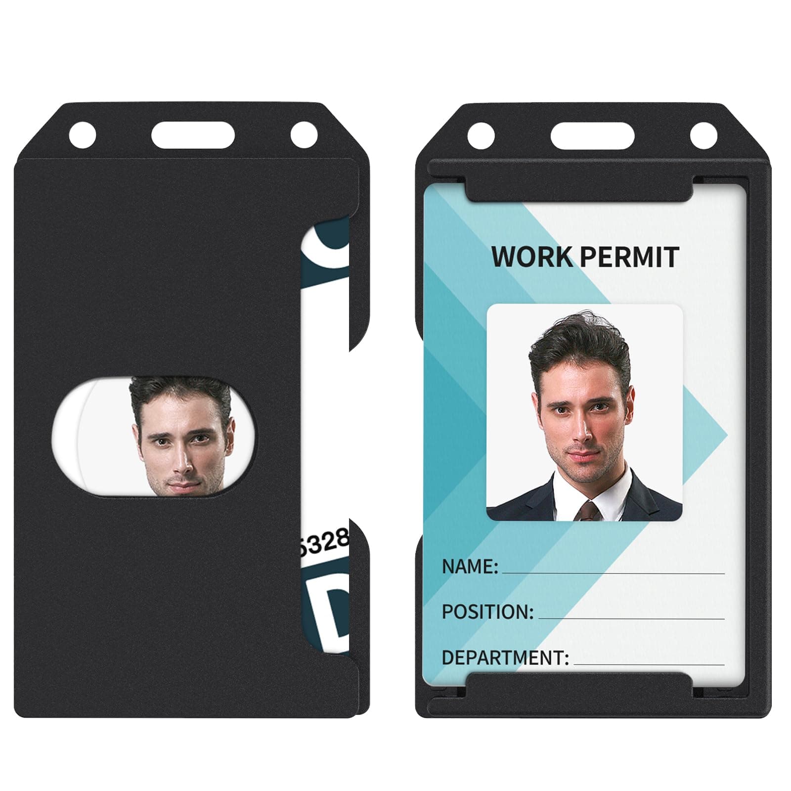 Pawfly 2 Pack 3-Card Badge Holder Vertical Double-Sided Plastic Case with Grippers and Thumb Slot Hard Black Card Protector for Offices Schools IDs Credit Cards Driver’s Licenses and Passes