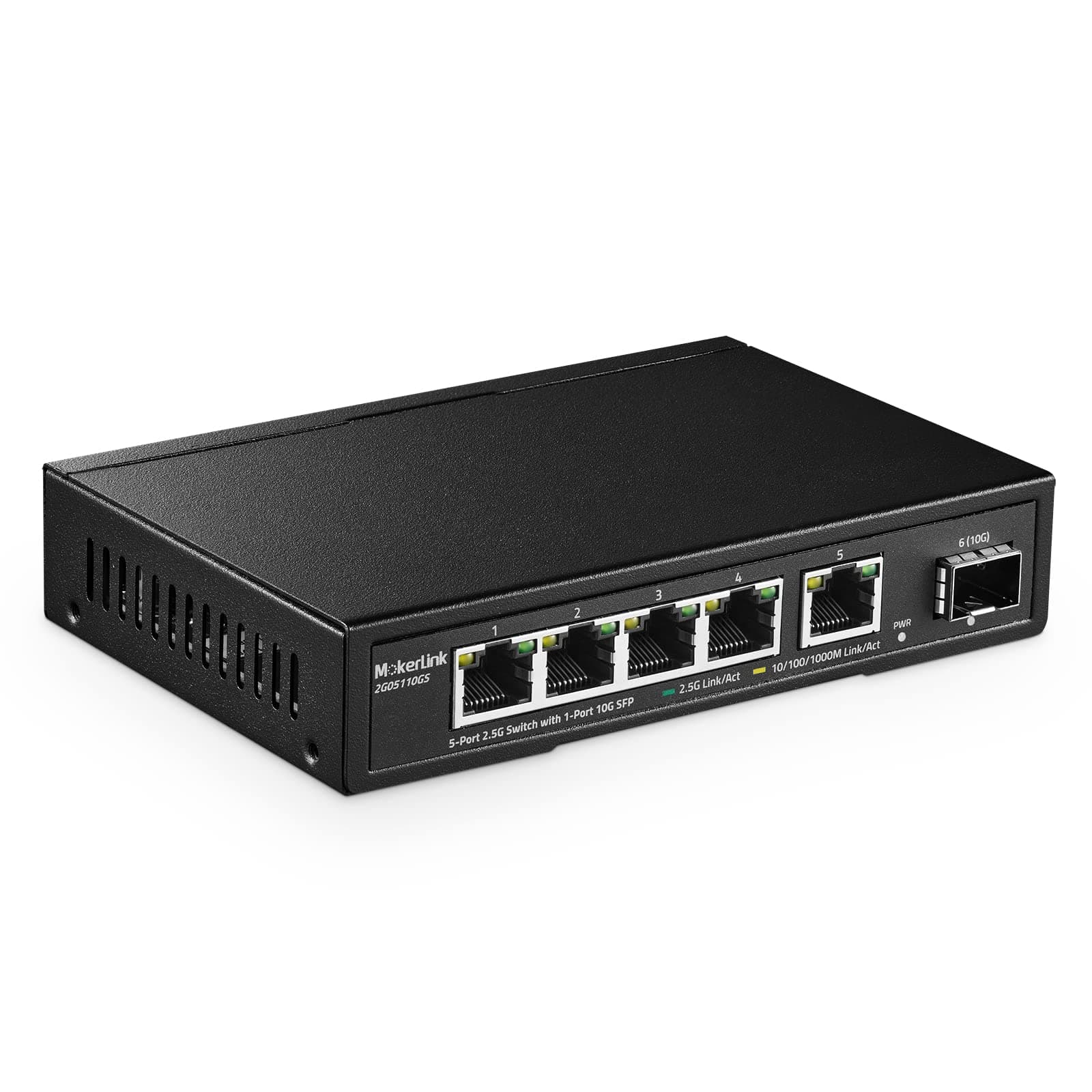 MokerLink 5 Port 2.5G Ethernet Switch with 10G SFP, 5 x 2.5G Base-T Ports Compatible with 10/100/1000Mbps, Metal Unmanaged Fanless Network Switch