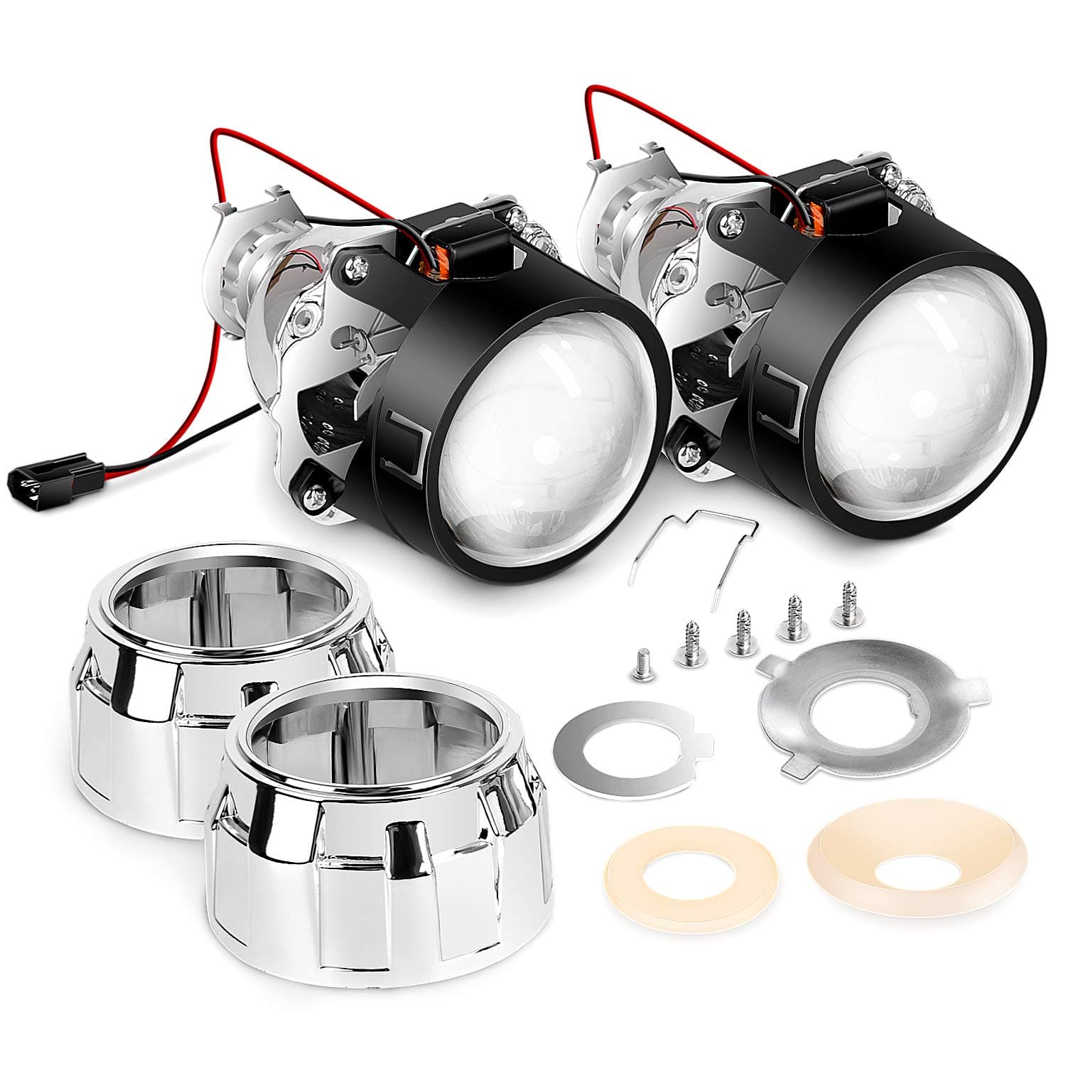 Nilight 10041P 2.5' Mini Projector Lens for H1 Bulb Headlights Retrofit, Custom Headlamps Conversion: Chrome Shround