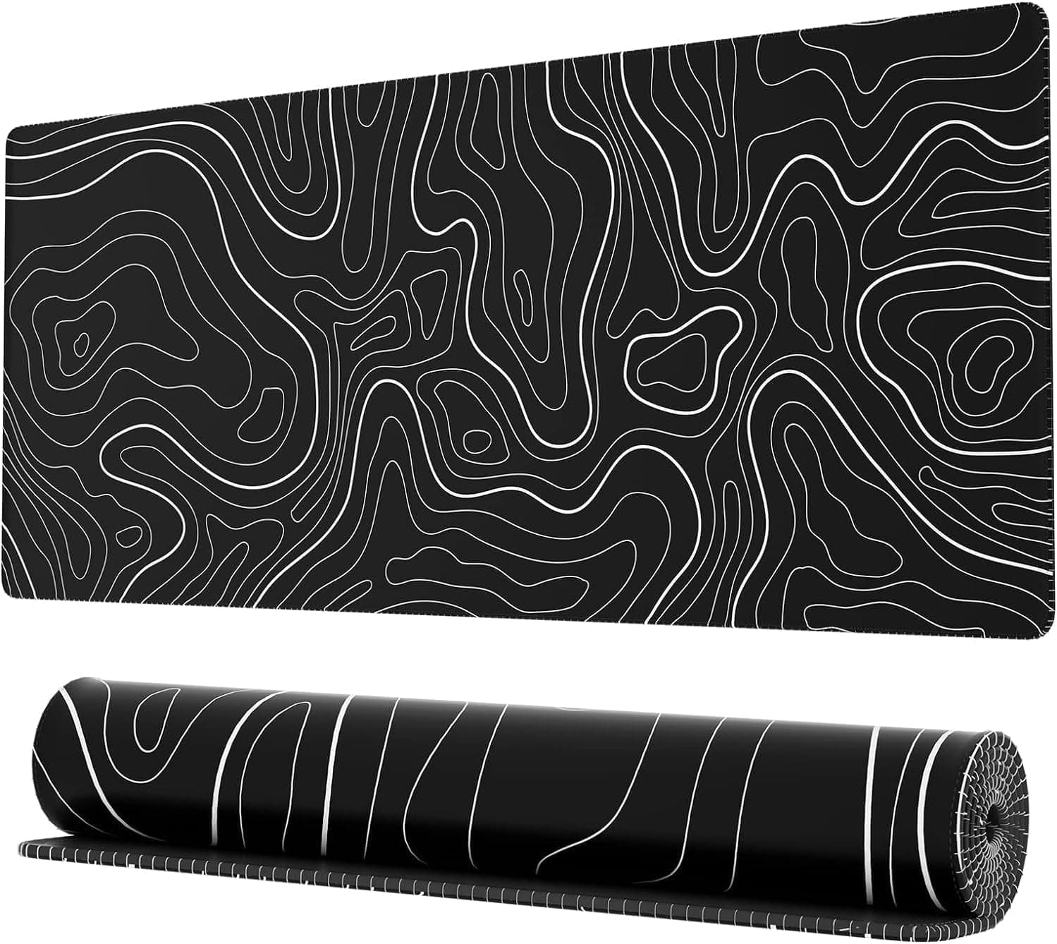 Ovenbird Gaming Mouse Mat with Stitched Edges, Topographic Map, Extended XL Mouse mat with Non-Slip Underlay, Cool Large Mouse mat for Desk, 80 x 30 cm, Black