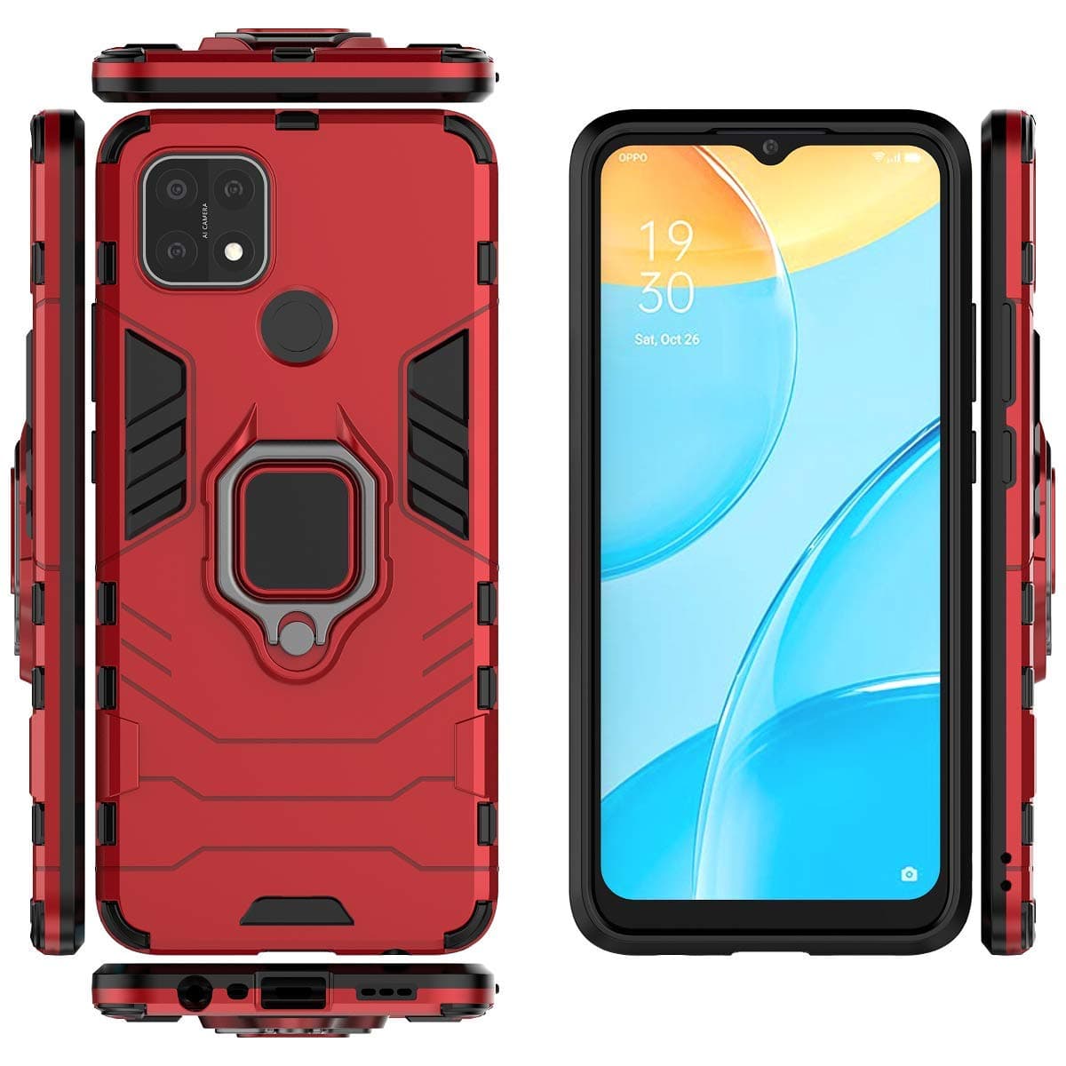 Case for Oppo A15 Case Cover,Magnetic Car Mount Bracket Shell Case for Oppo A15 CPH2185 Case Red