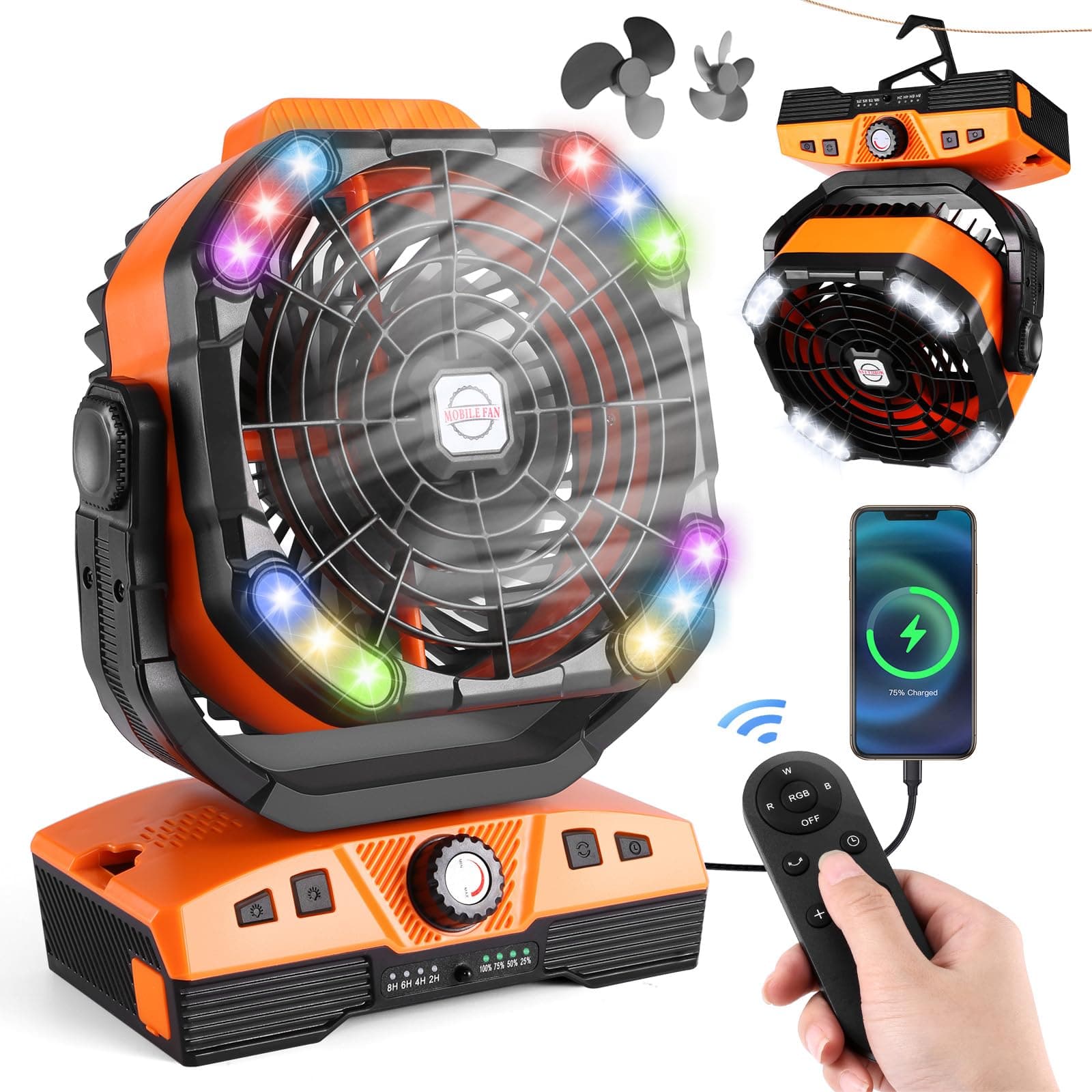 Odoland 50000mAh LED Lantern Camping Fan With Light, Remote & Hook - Battery Operated Oscillating Outdoor Portable Rechargeable Tent Fan for Camping, RV, Fishing, Jobsite, Hurricane, Power Outage