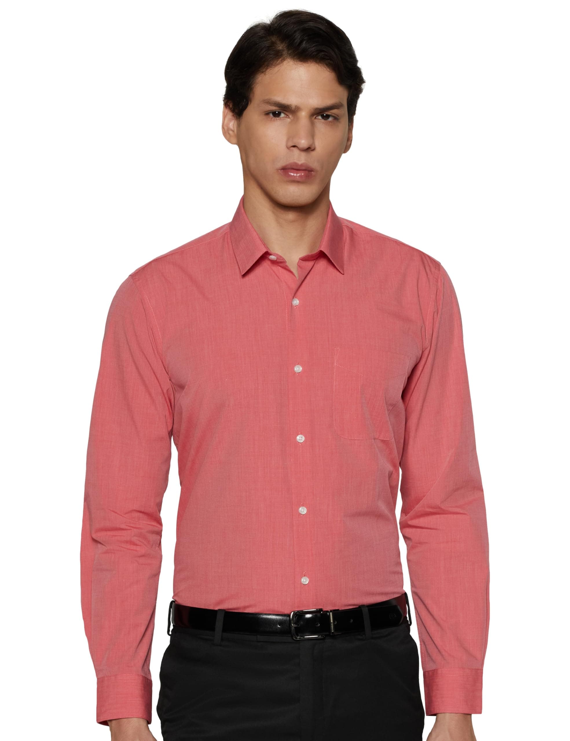 Peter England Men's Everday Regular Fit Solid Shirt | Cotton Rich | 5-Pin Pocketing