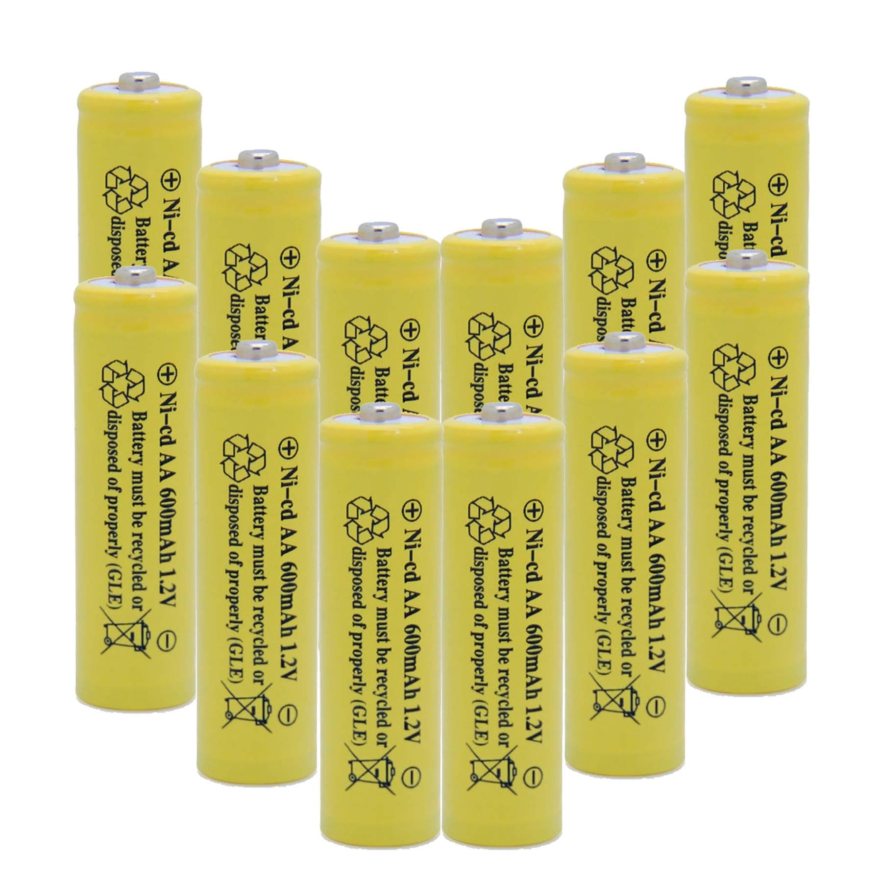 Solar Light 1.2V AA Ni-CD 600mAh 2A Rechargable Batteries Cell for Garden/Lawn/Sidewalk Lamp (12 Pack AA Yellow)