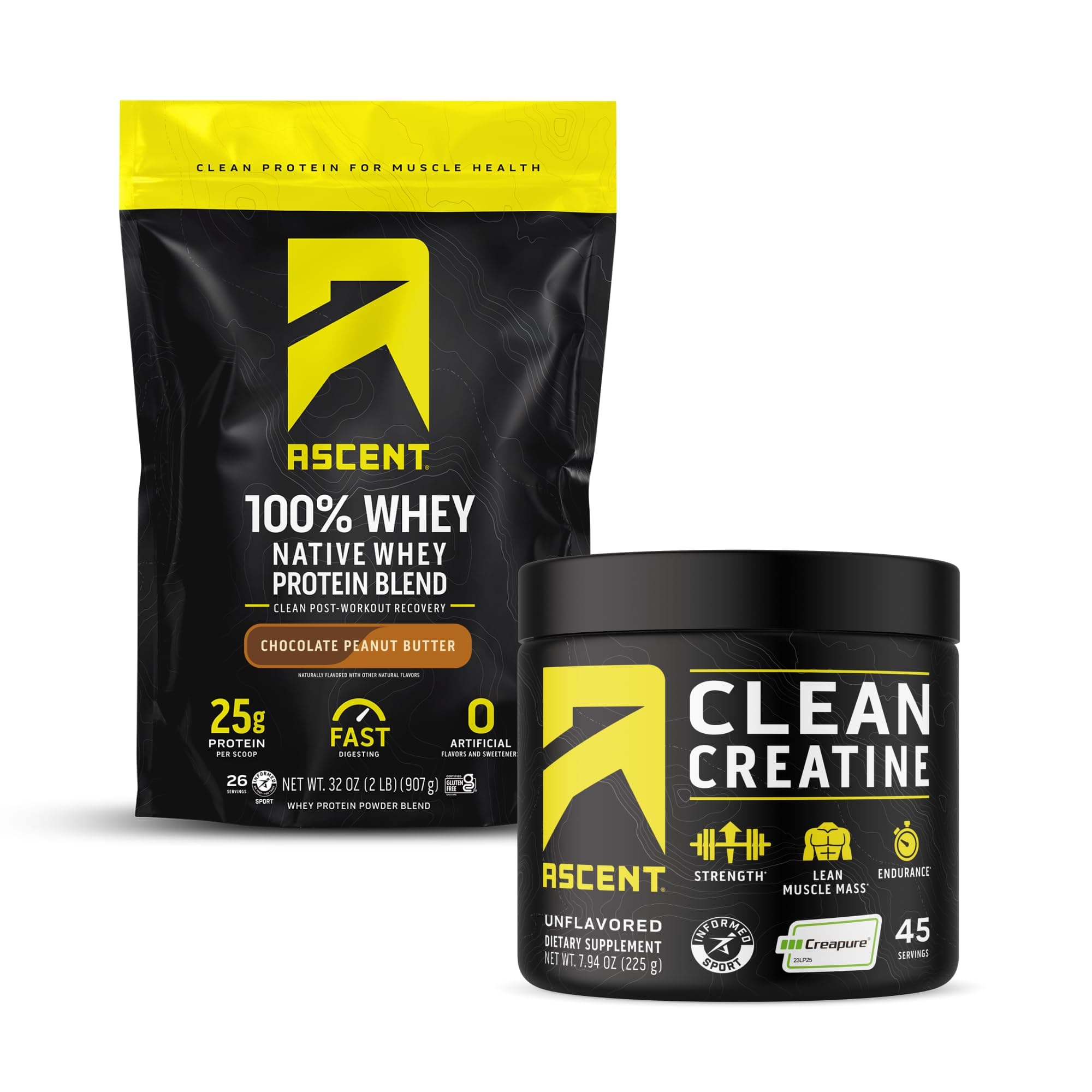 100% Whey Protein Powder, Chocolate Peanut Butter 2 lb & Creatine Monohydrate Powder, Unflavored 45 Servings