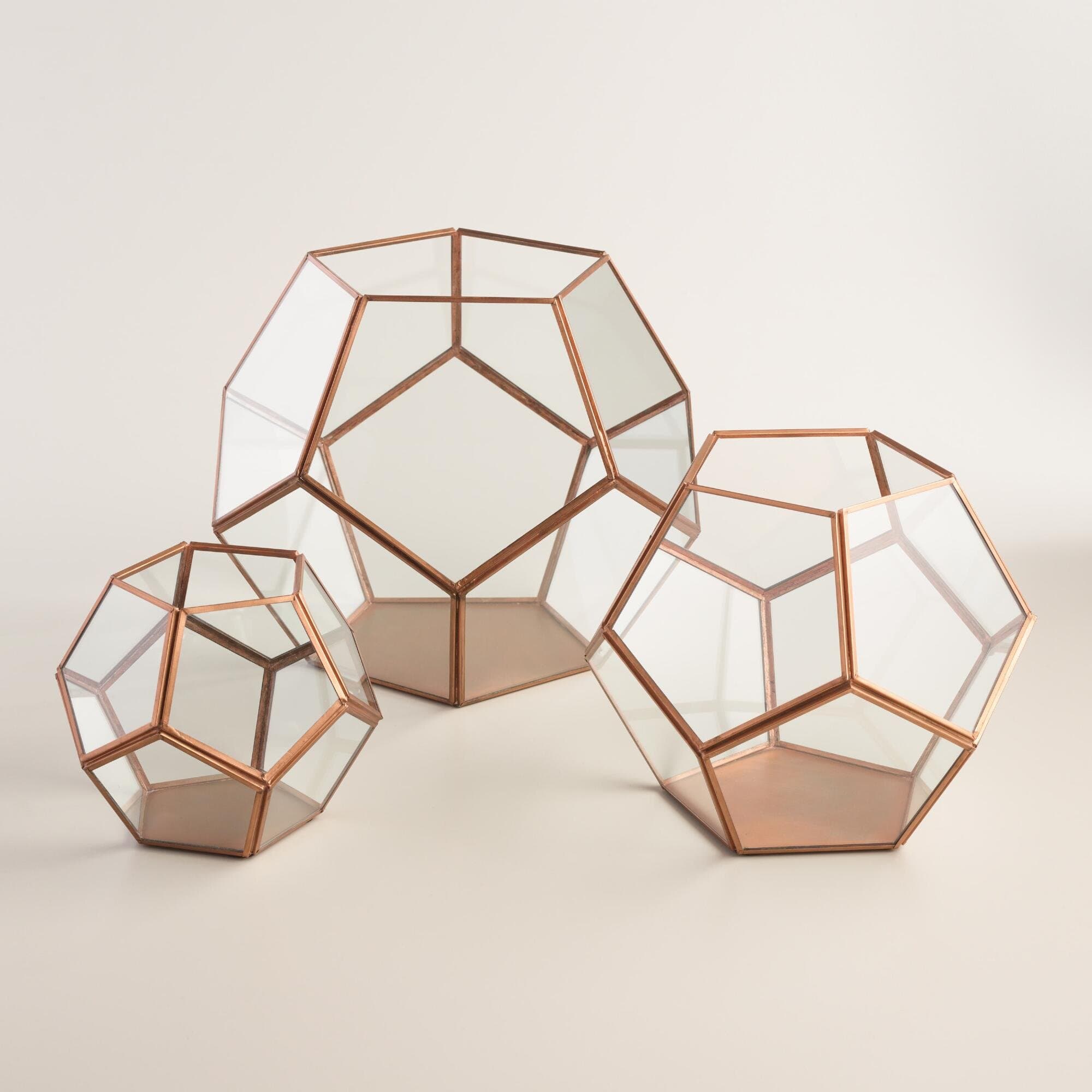 Copper Geo Terrarium Medium: 5.5" W x 8.25" H; Each Panel: 3.5" L