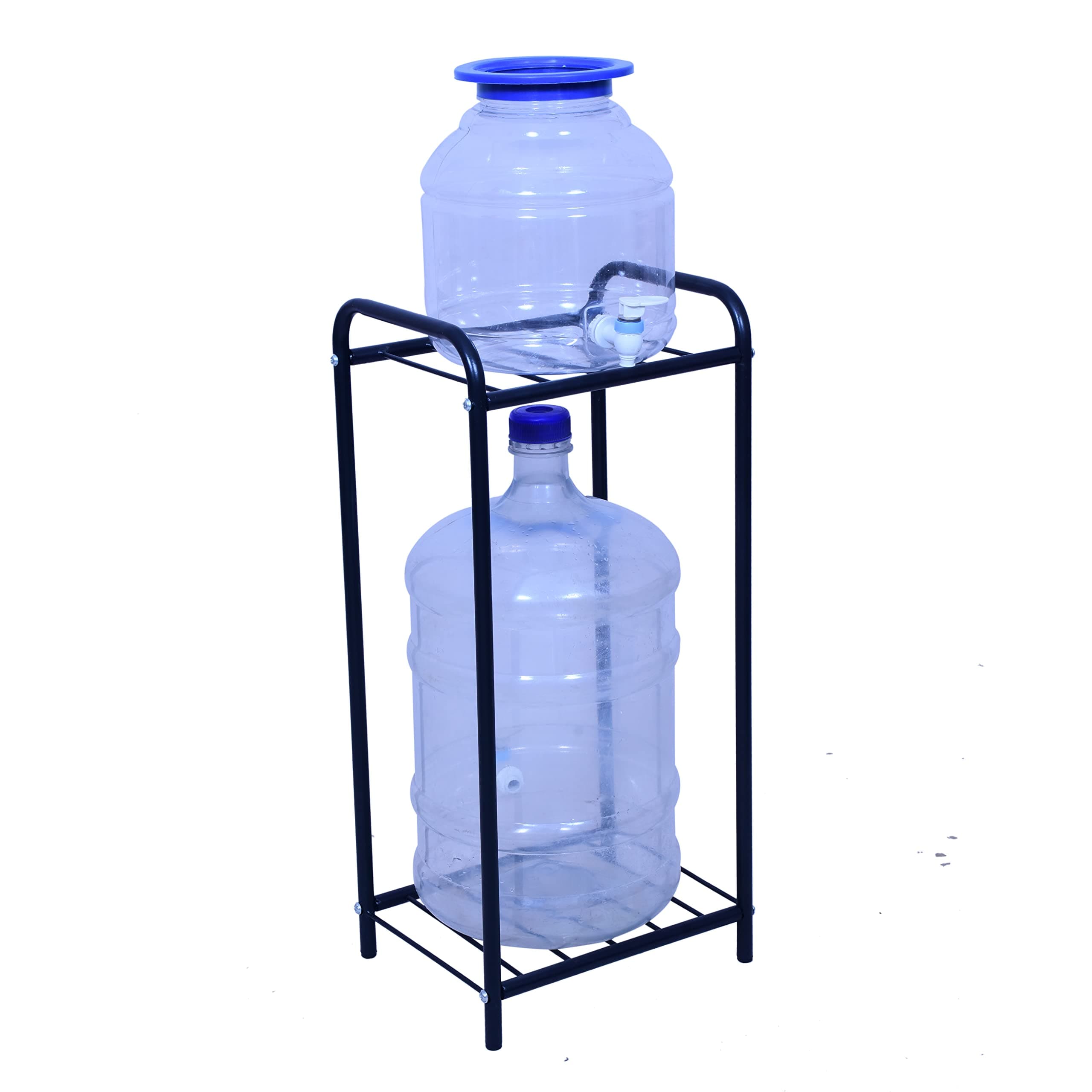 D&V Engineering Metal Water Dispenser Stand, 2-Tier Flower Pot Stand, 2.2 ft Tall Water Filter Stand - Black