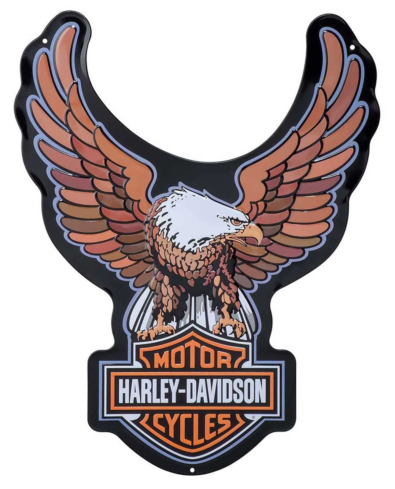 Harley-DavidsonEmbossed Tin Sign, Bar & Shield Eagle Shaped, 15.5 x 20 inches