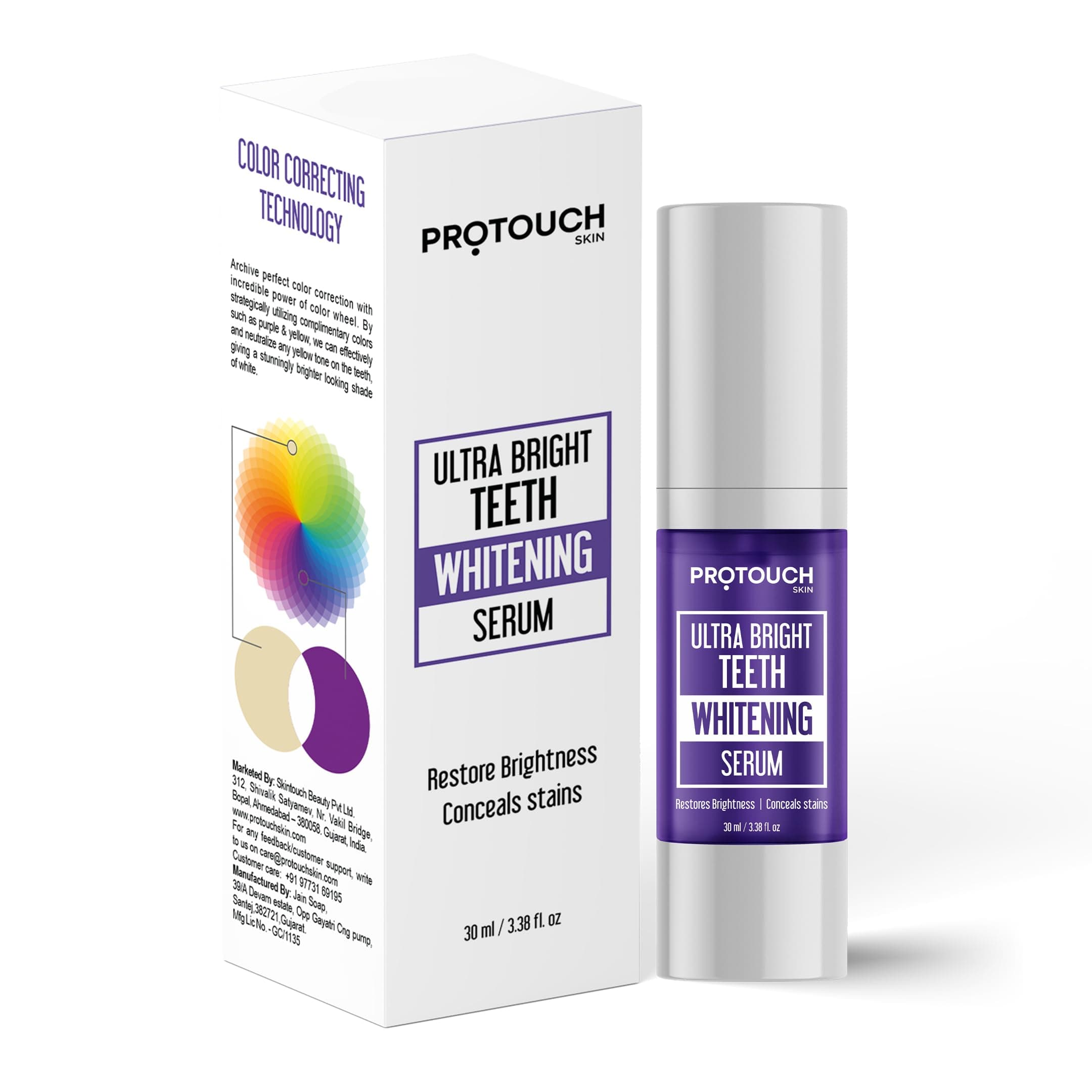 PROTOUCH Ultra Bright Teeth Whitening Serum | Colour Corrector for Teeth | Purple Toothpaste for Teeth Whitening | Tooth Stain Removal | Enamel Safe & Effective Teeth Whitener | 30 ml