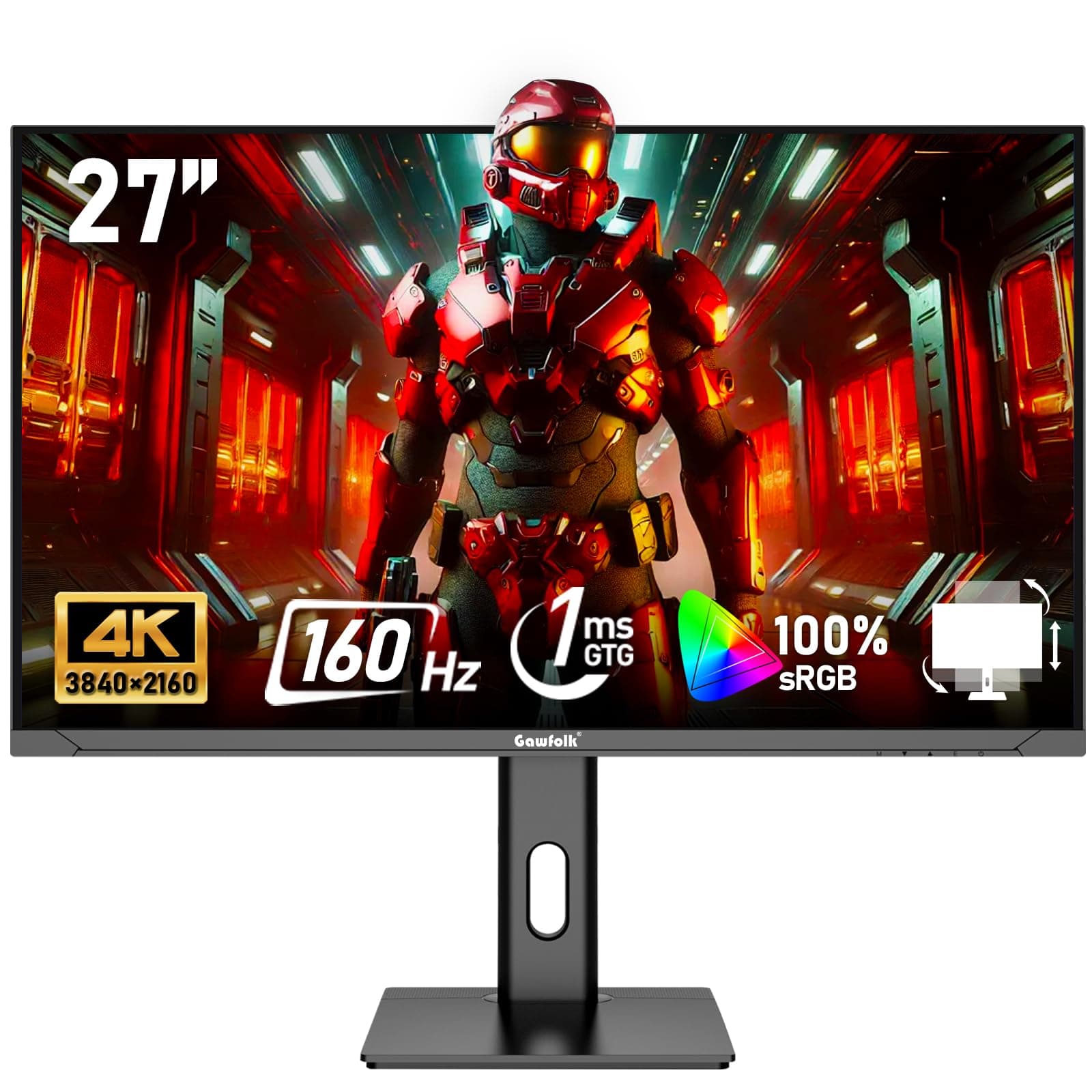 – 27 inch IPS PC Screen, 4K Gaming Monitors 160Hz, 1ms,AdaptiveSync, 100%sRGB, 178° Wide Viewing Angle, HDMI 2.1, DisplayPort,Height-adjustable and swivel,75*75MM Wall Mount Compatible - Black