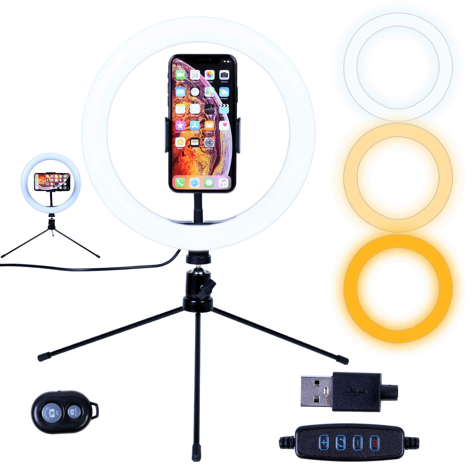 AGM10” LED Ring Light with Tripod Stand & Phone Holder 3 Light Modes & 10 Brightness Level for Video/Photography/Live Streaming