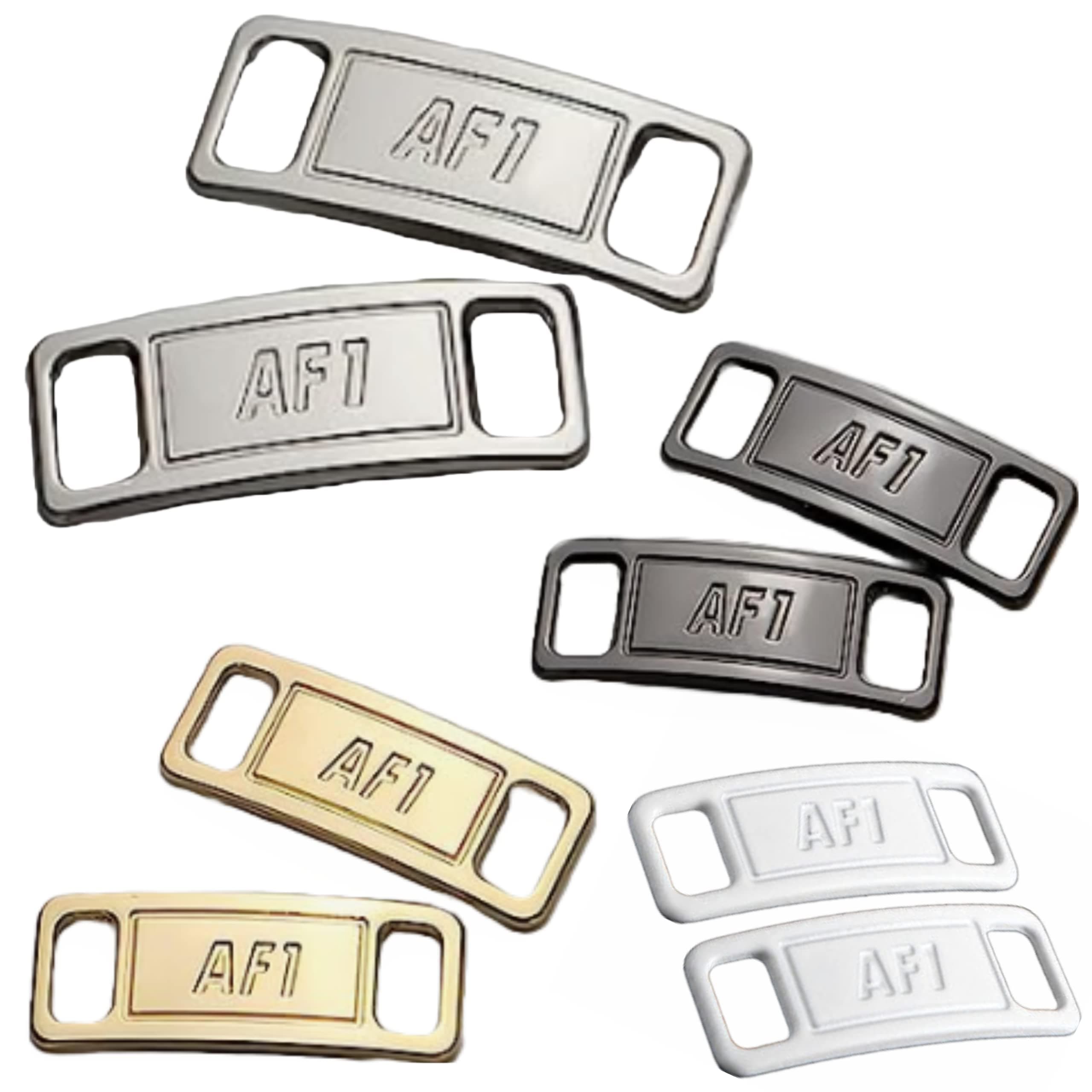4 Pairs of AF1 Airforce One Lace Tag - Includes Silver, White, Gold & Black Pairs of AF1 Tags for Sneakers Trainer (Silver, White, Gold & Black Lace Tags)