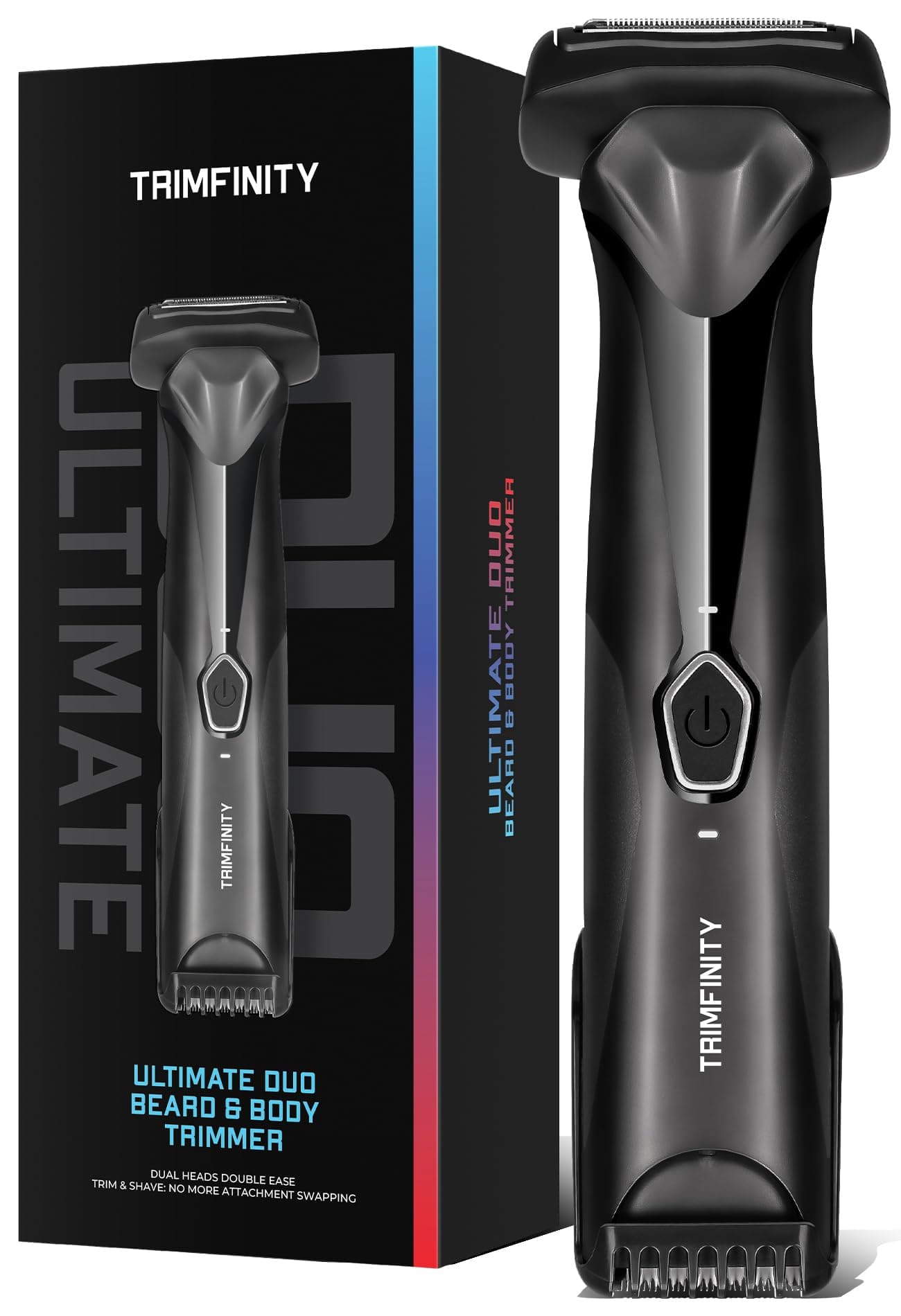 Trimfinity Ultimate Duo Beard & Body Trimmer for Men | Dual Head Trimmer for Face & Body Grooming All-in-One Groomer with Precision & Pivoting Blade Waterproof USB-C Fast Charging 90 Min Runtime, Gift