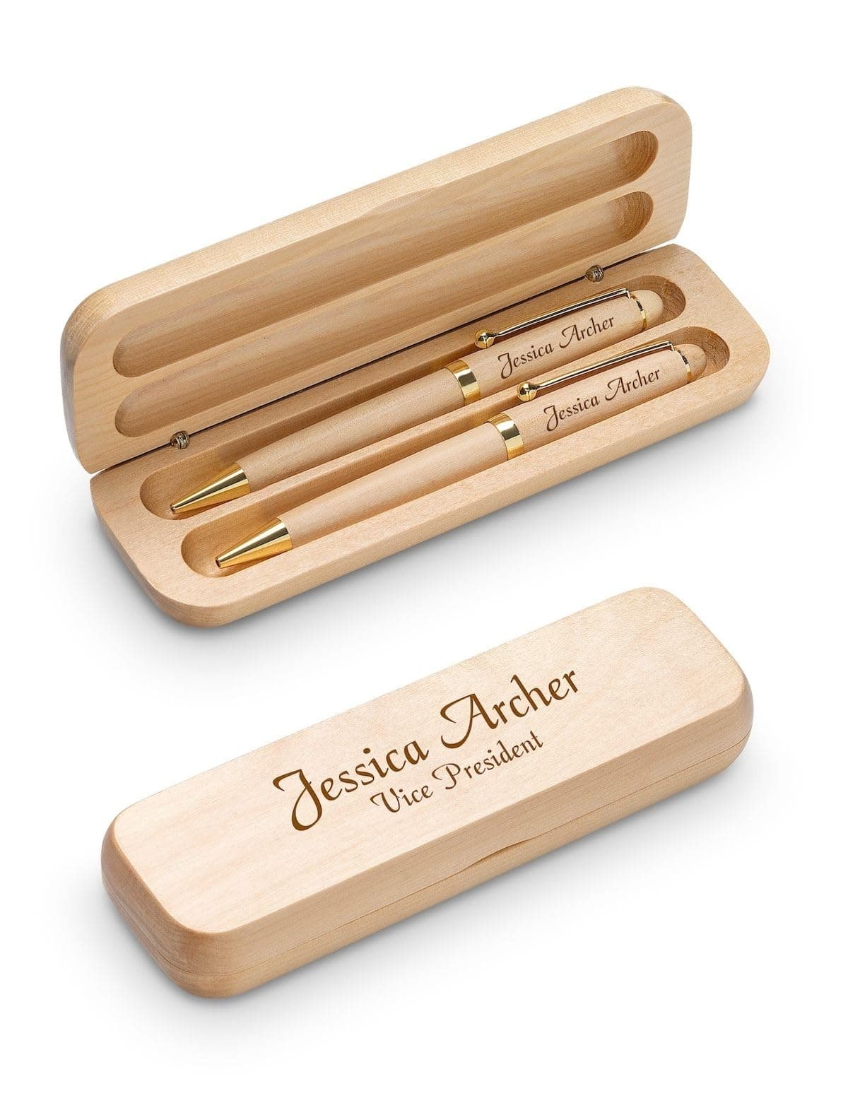 Executive Gift Shoppe | Personalized Ballpoint Pen and Mechanical Pencil Set in Maple Wood with Custom Engraving