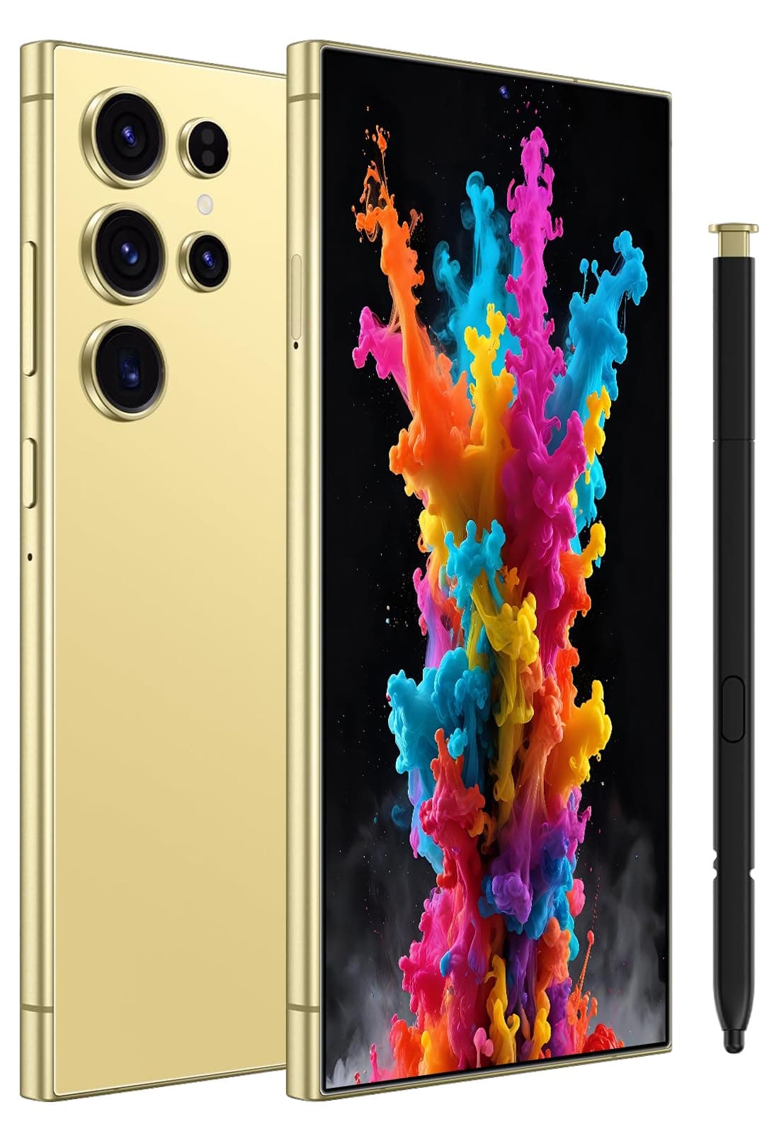 Echoamo S24 Ultra Unlocked Cell Phone, 8GB+256GB Octa-core Smartphone, 6800mAh Android 14 Mobile Phone, 6.8" FHD+, 108MP + 50MP Camera, Dual SIM Phone/Built-in Pen/GPS/Face ID - Gold
