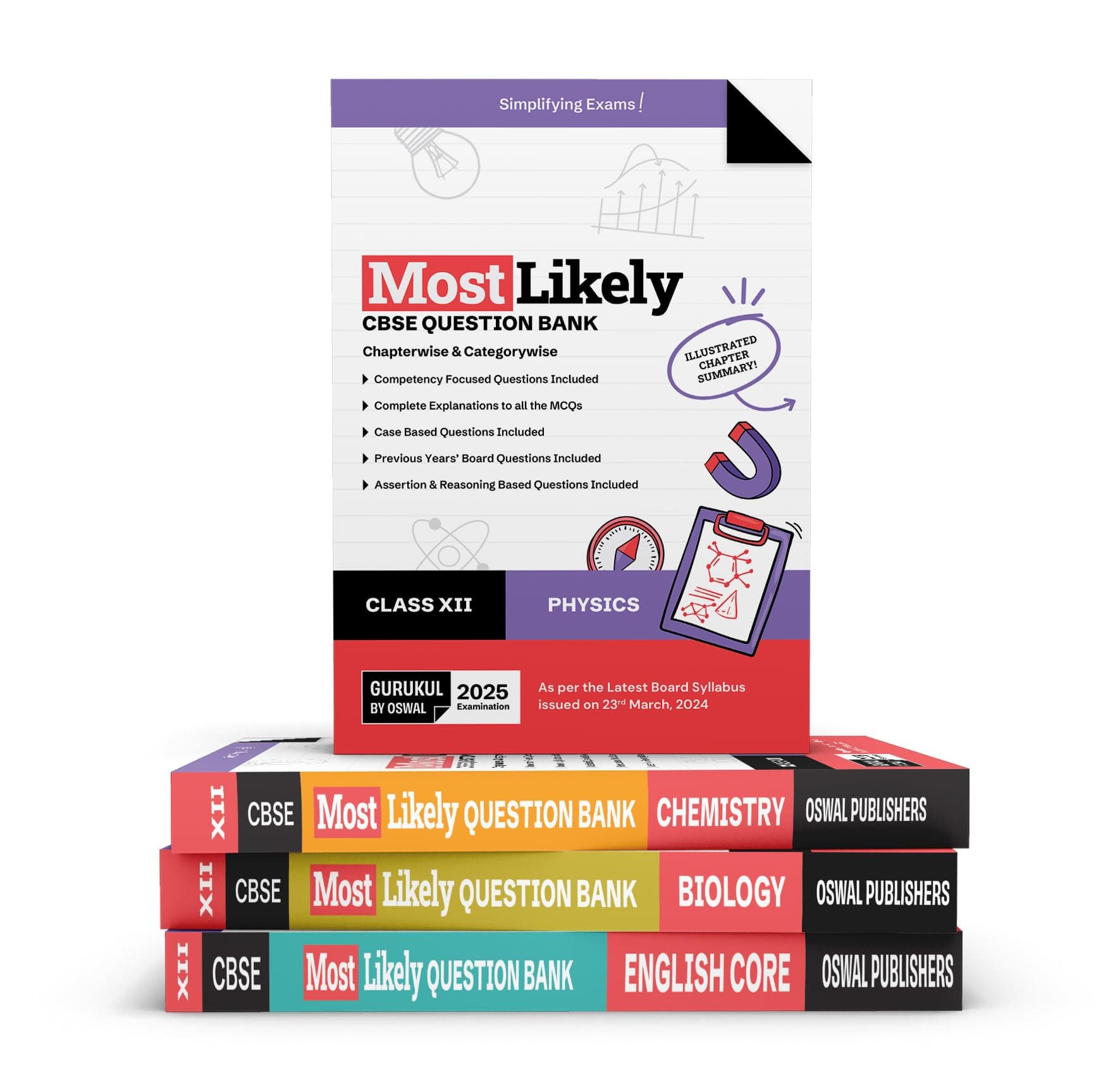 Gurukul by Oswal Most Likely CBSE Question Bank Class 12 Bundles (Set of 4) : Physics, Chemistry, Biology & English for Exam 2025 Paperback – 12 May 2024