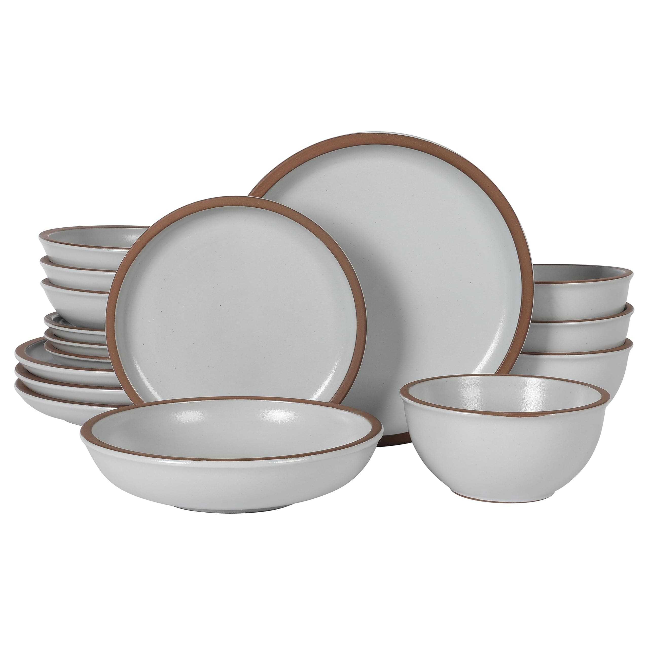 Gibson EliteLagos Coupe Dinnerware Set, Service for 4 (16pcs), Light Grey