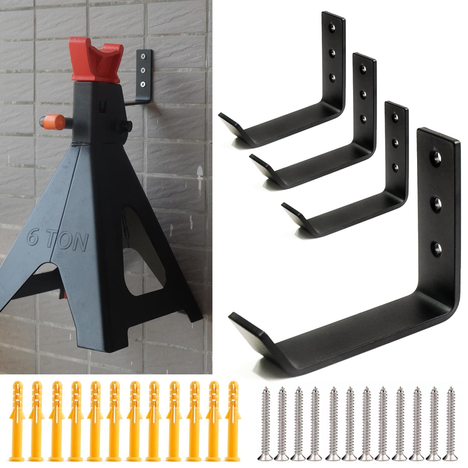 6 Ton Jack Stands Wall Mount Organizer, Heavy Duty Stainless Steel Holder Hook Fits 6 Ton Jack Stands - 4 Packs