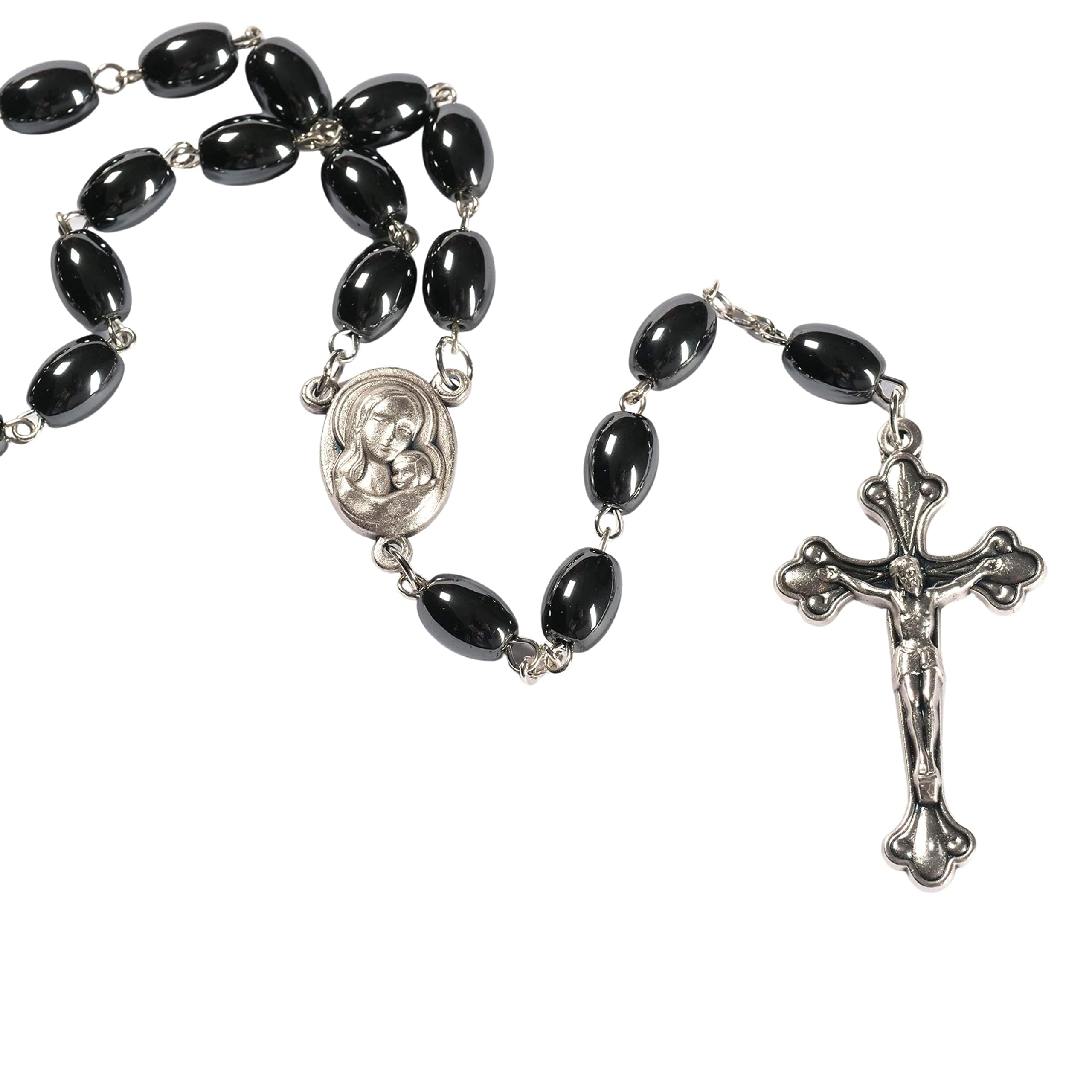 KASSIS Hematite Rosary with Earth from Bethlehem 53 cm in Organza Bag Handmade in Bethlehem (Oval), Hematite, Haematite