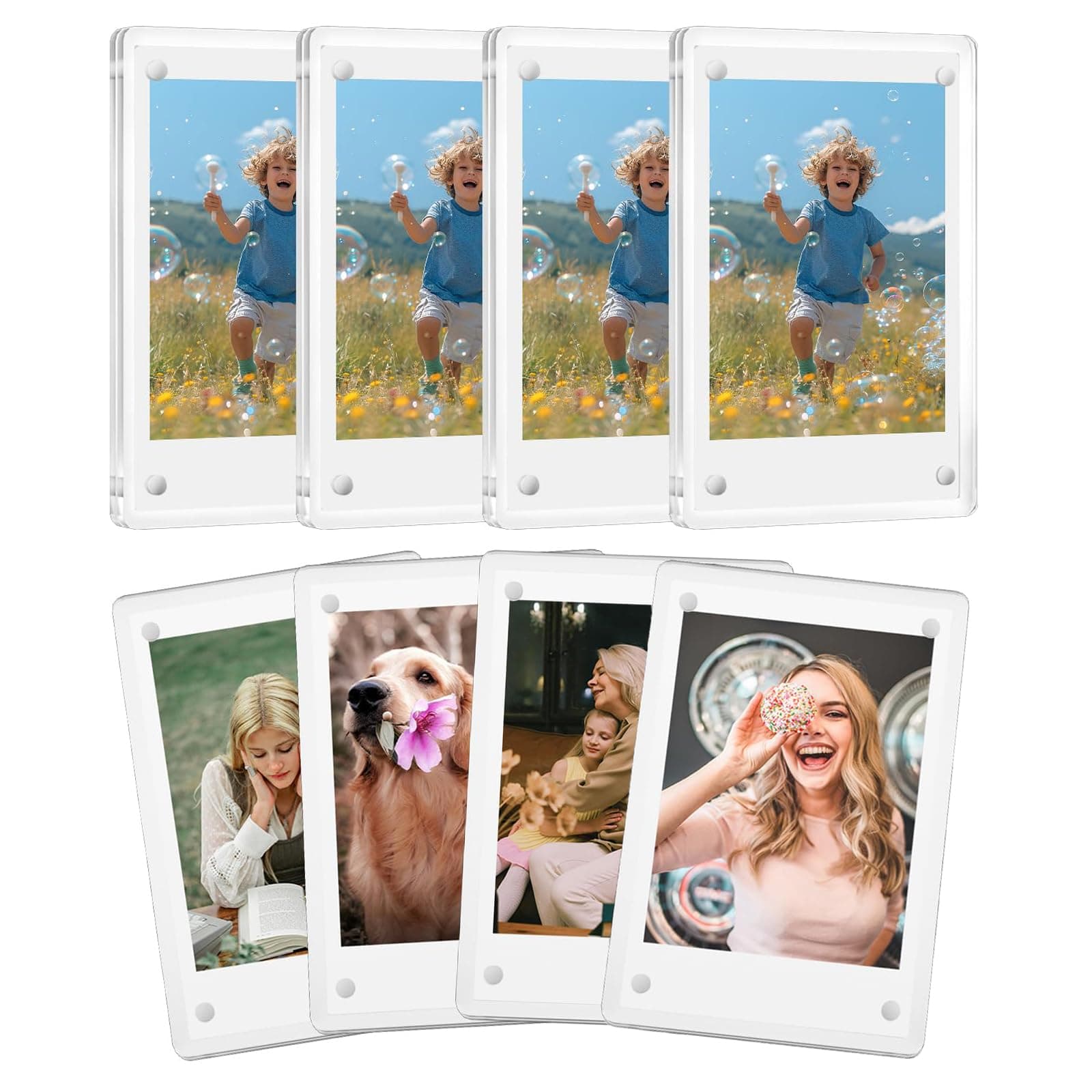 Acrylic Fridge Magnetic Photo Frame, Clear Mini Frames for Instant Photos, Double-sided transparent Frameless Magnet Instax Frames,2.36 x 3.54 Inch Refrigerator Display (8 Pack)
