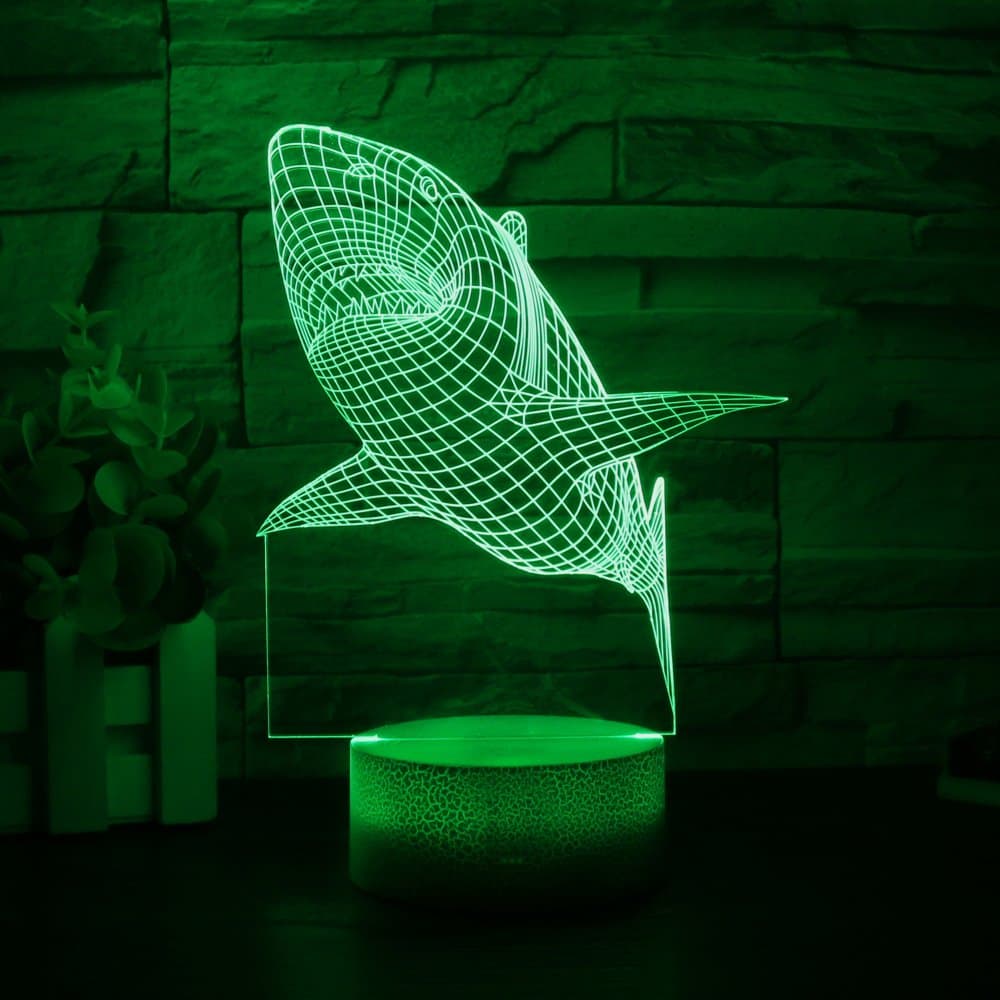 Gift Ideas Shark Night Lights 3D Illusion Lamp Animal Light Led Desk Lamps Unique Anniversary Gifts for Baby Home Decor Office Bedroom Party Decorations Nursery Lighting 7 Color Fish (shark)